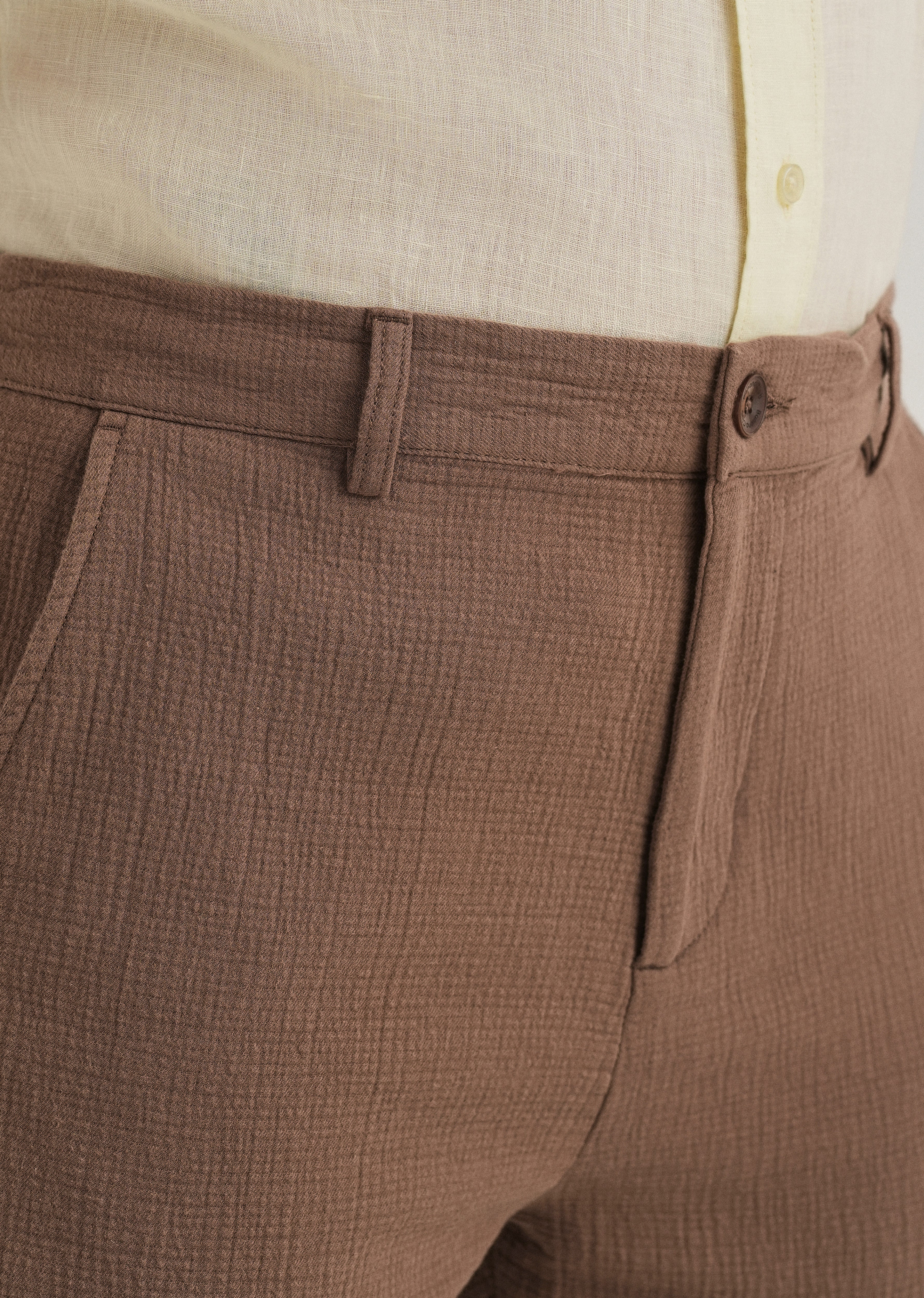 Coffee Brown Crinkled Cotton Trouser