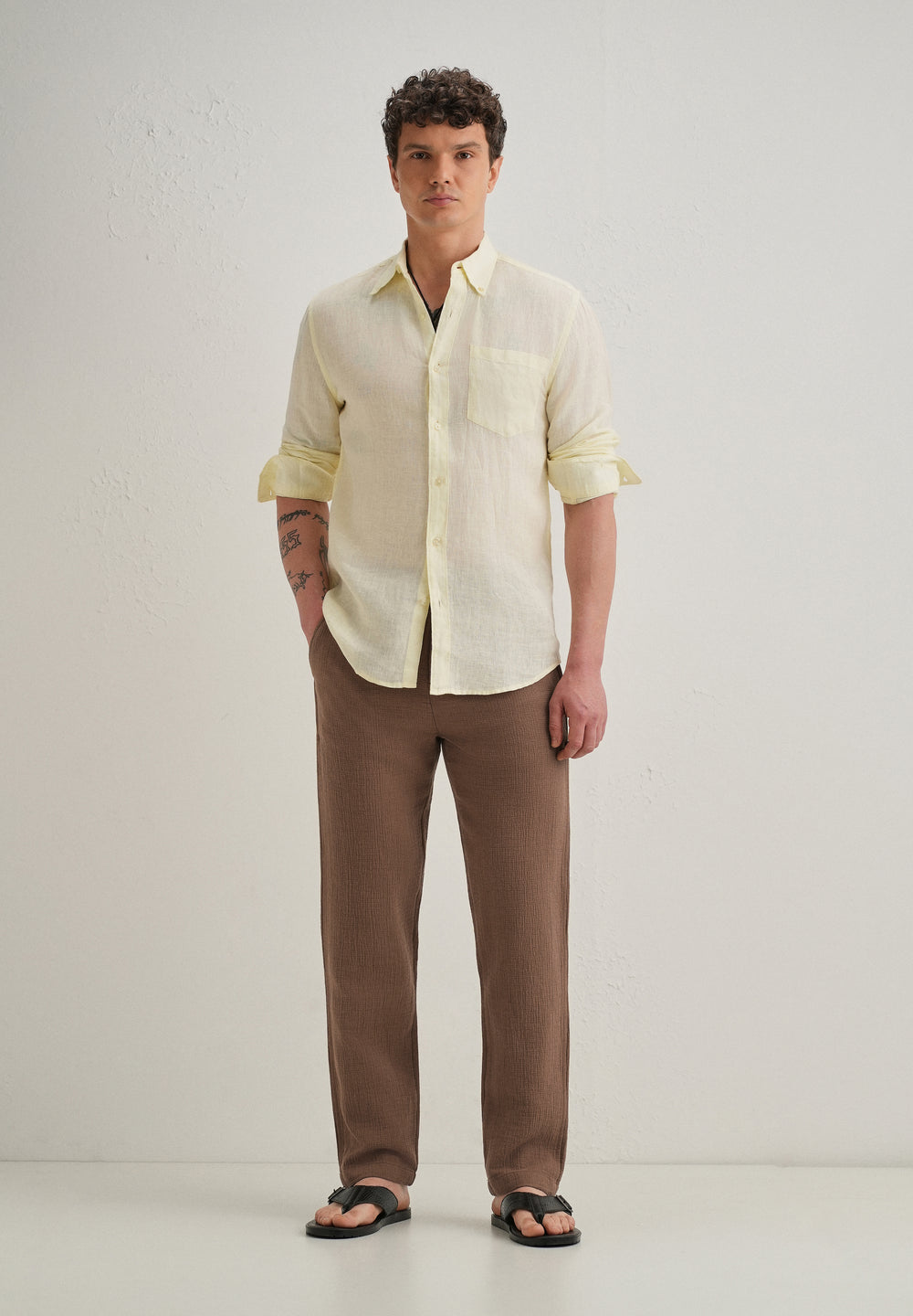 Coffee Brown Crinkled Cotton Trouser