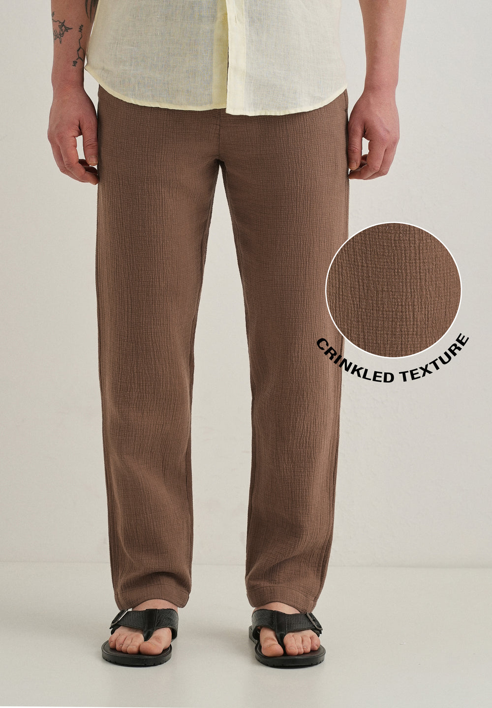 Coffee Brown Crinkled Cotton Trouser