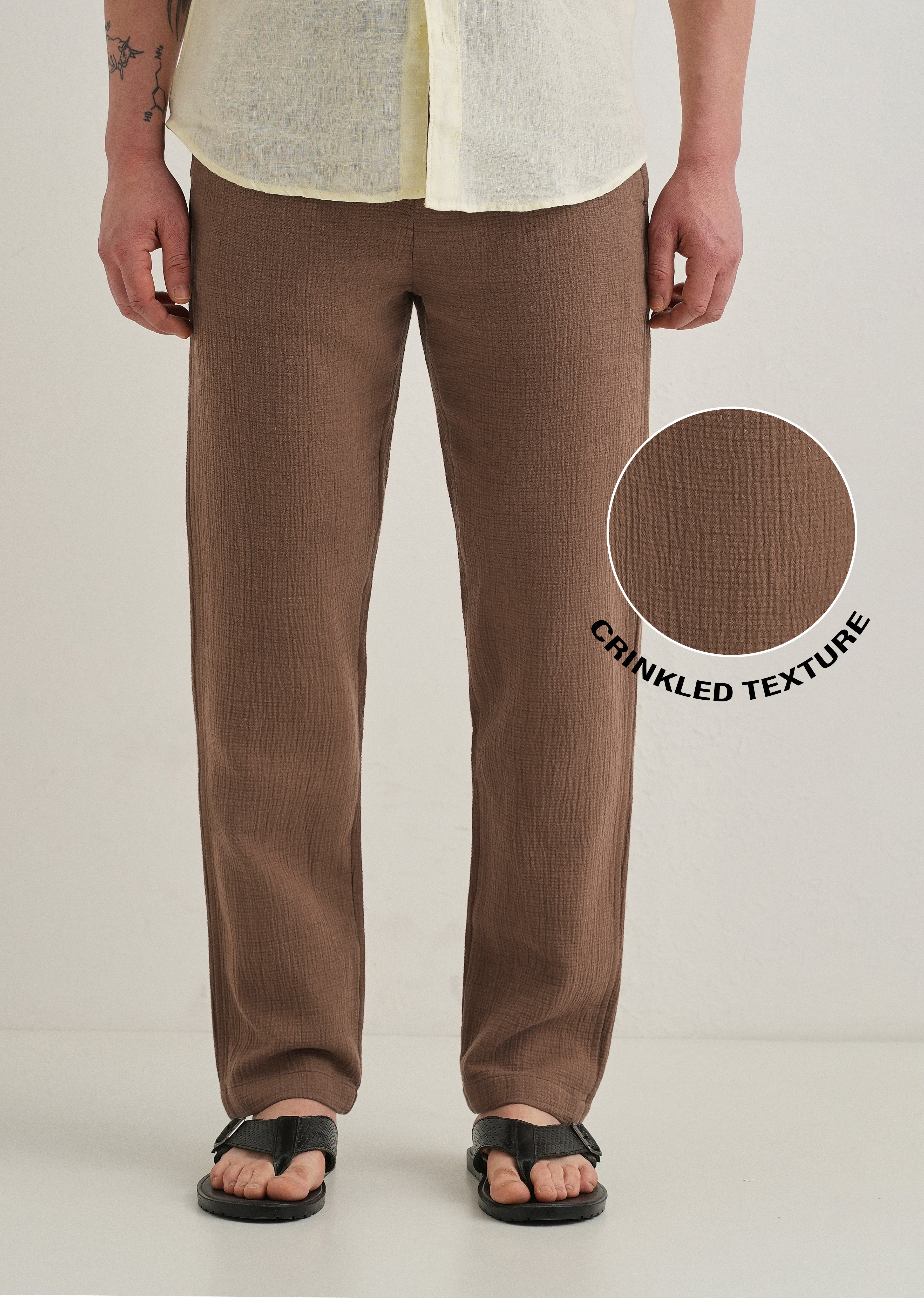 Coffee Brown Crinkled Cotton Trouser