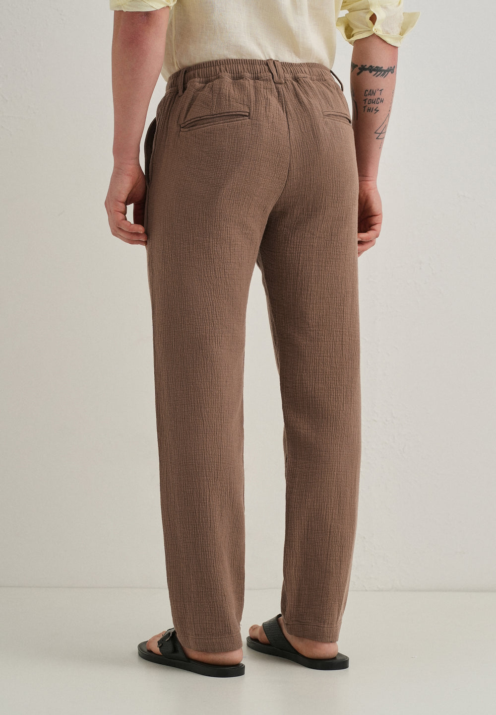 Coffee Brown Crinkled Cotton Trouser