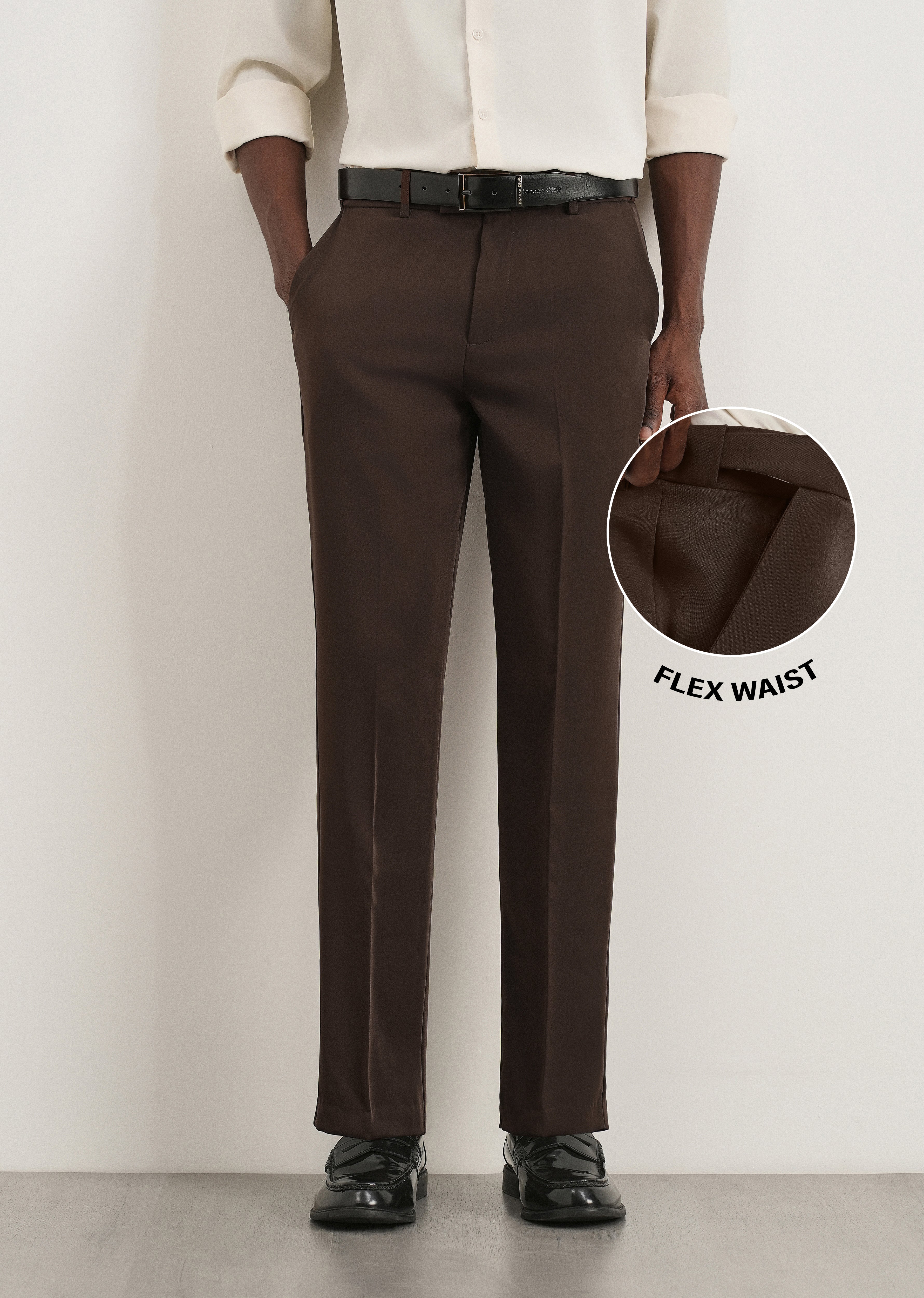 Coffee Brown Flex Waist Slim Fit Trouser