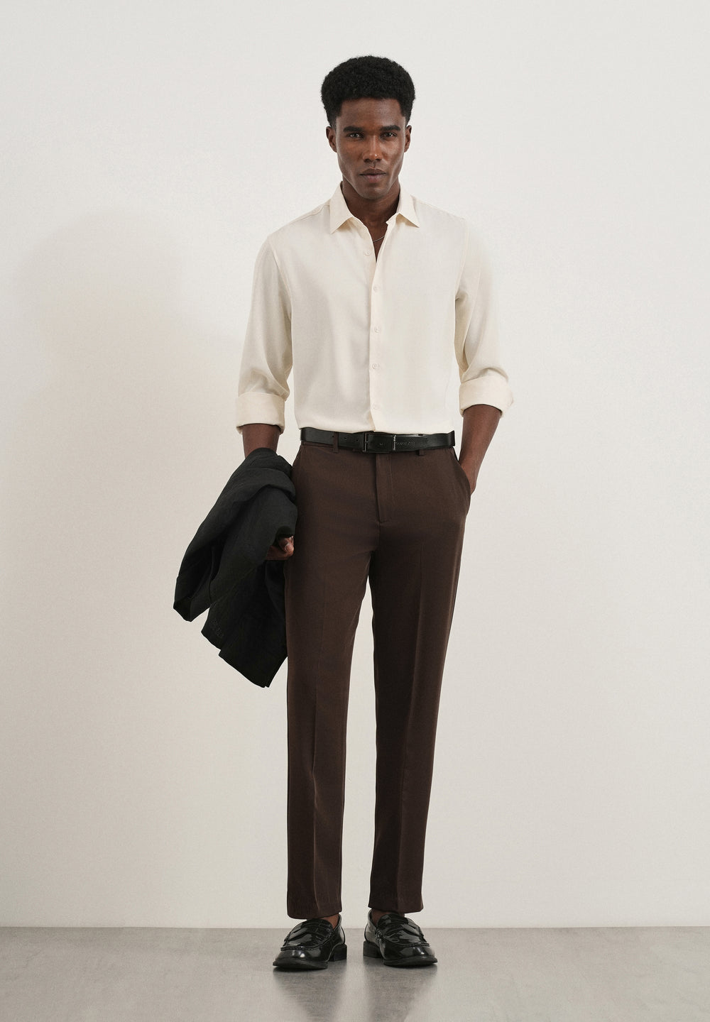 Coffee Brown Flex Waist Slim Fit Trouser