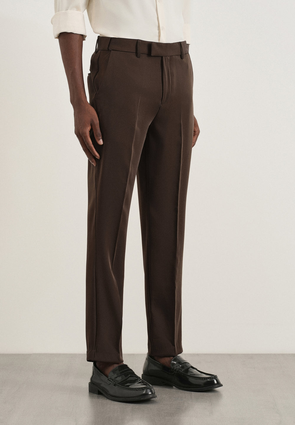 Coffee Brown Flex Waist Slim Fit Trouser