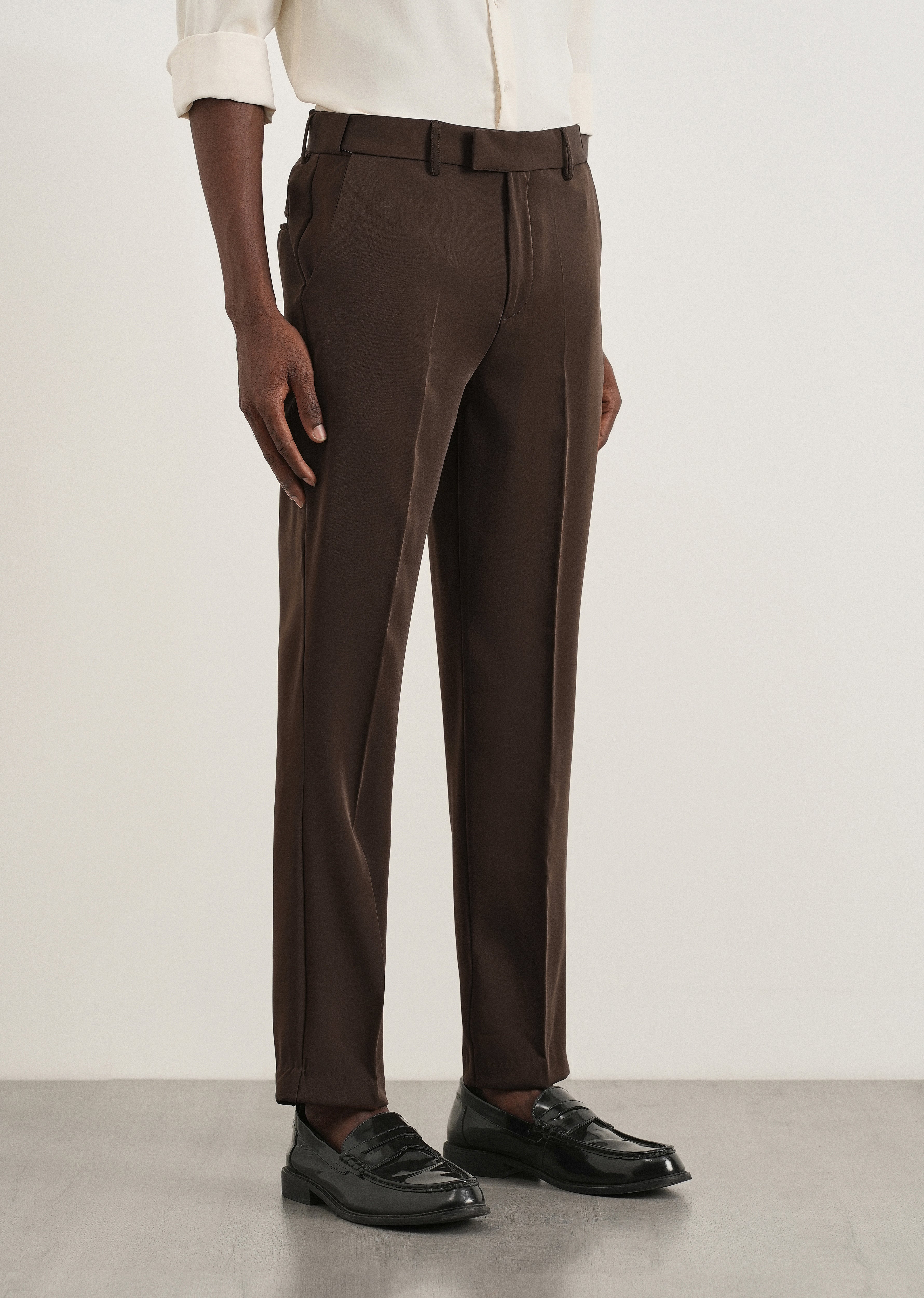 Coffee Brown Flex Waist Slim Fit Trouser