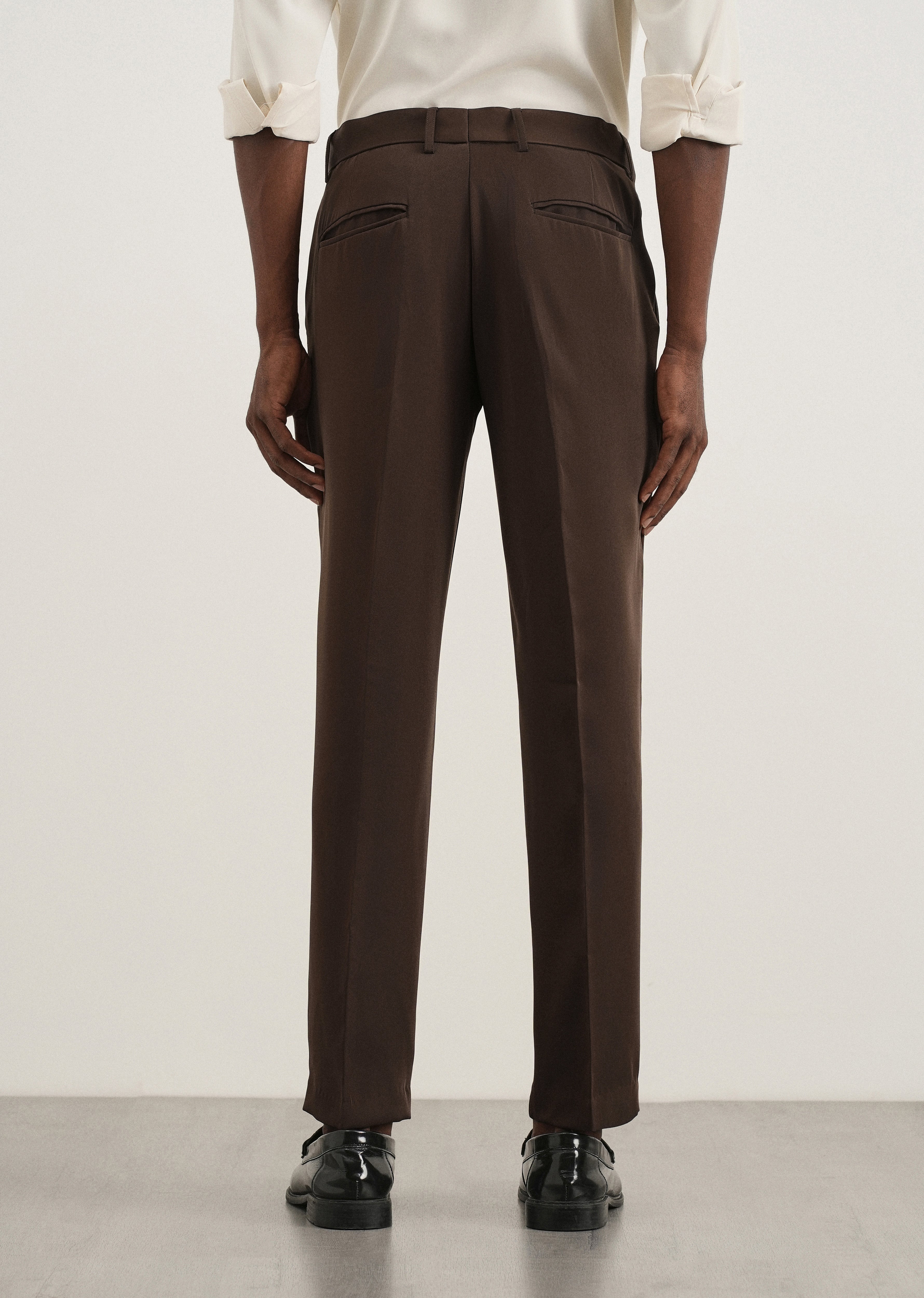 Coffee Brown Flex Waist Slim Fit Trouser
