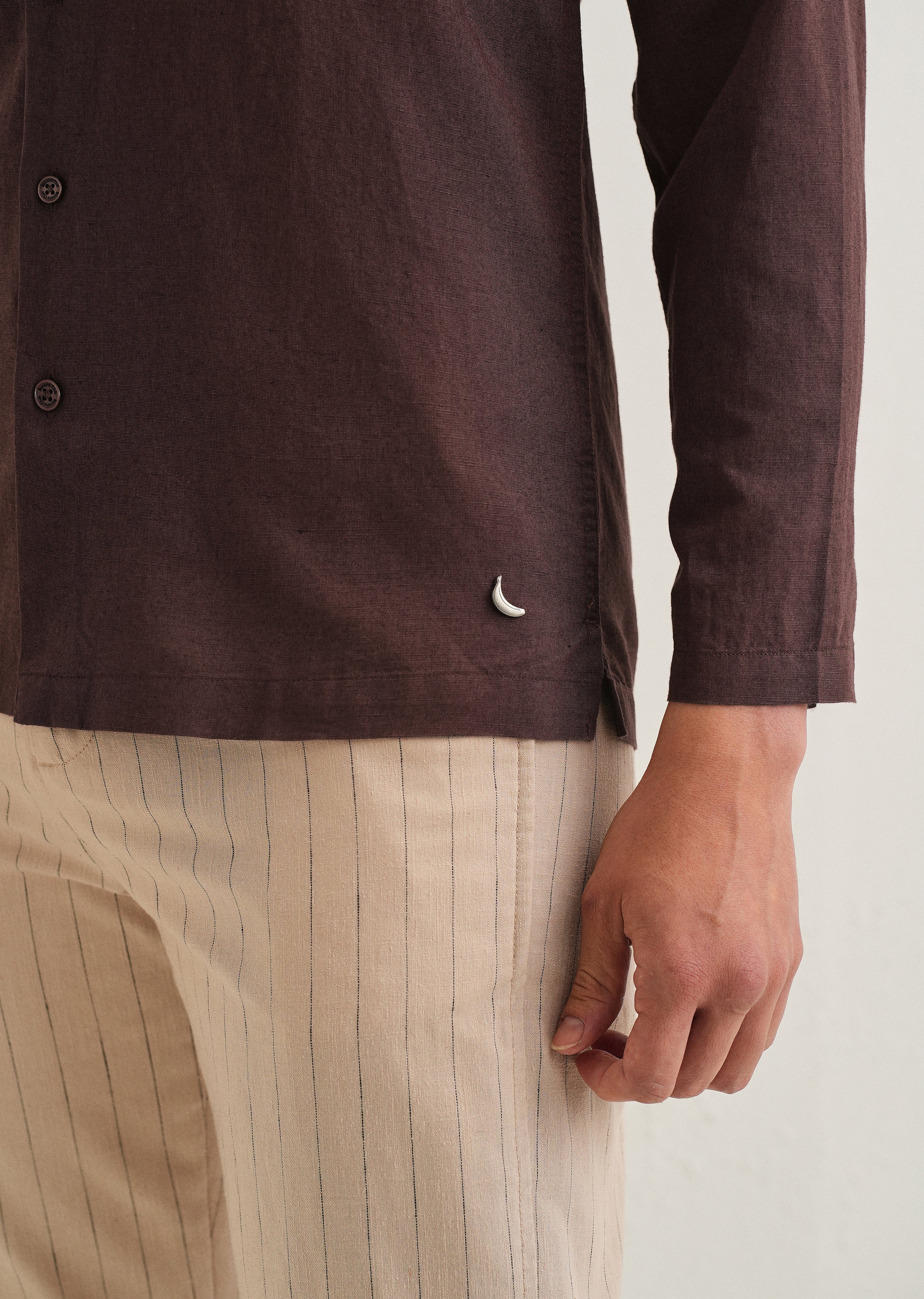 Coffee Brown Hidden Sleeve Placket Cotton Linen Shirt