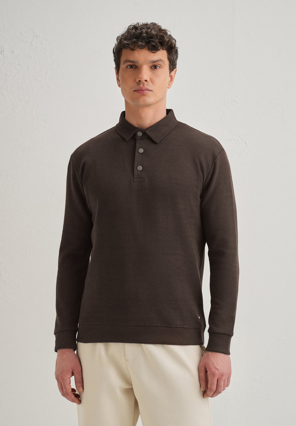 Coffee Brown Knitted Polo Sweatshirt