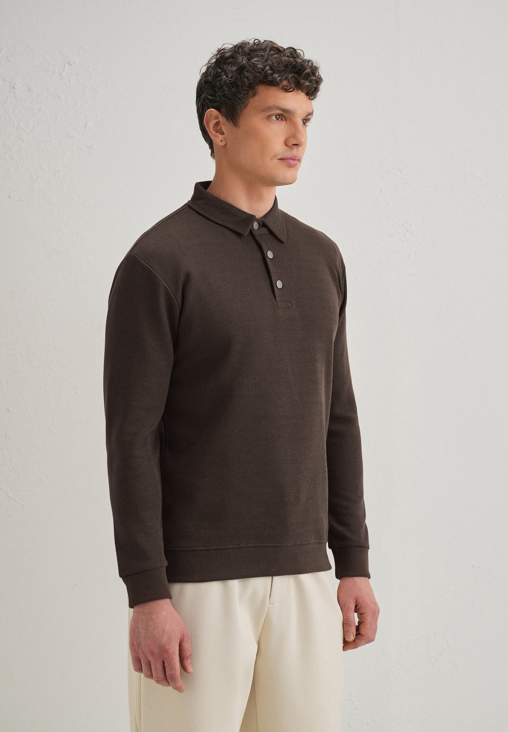 Coffee Brown Knitted Polo Sweatshirt