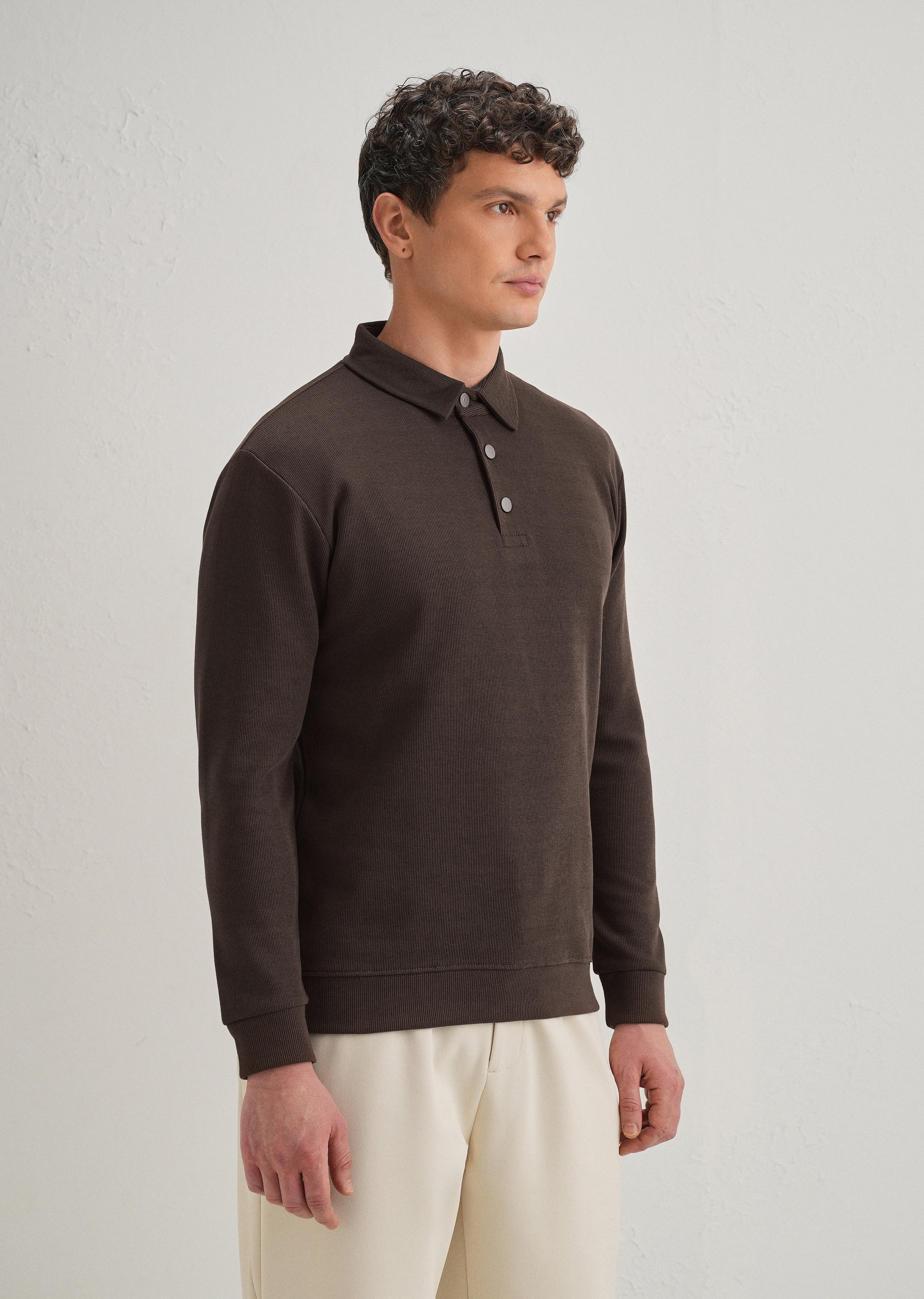 Coffee Brown Knitted Polo Sweatshirt