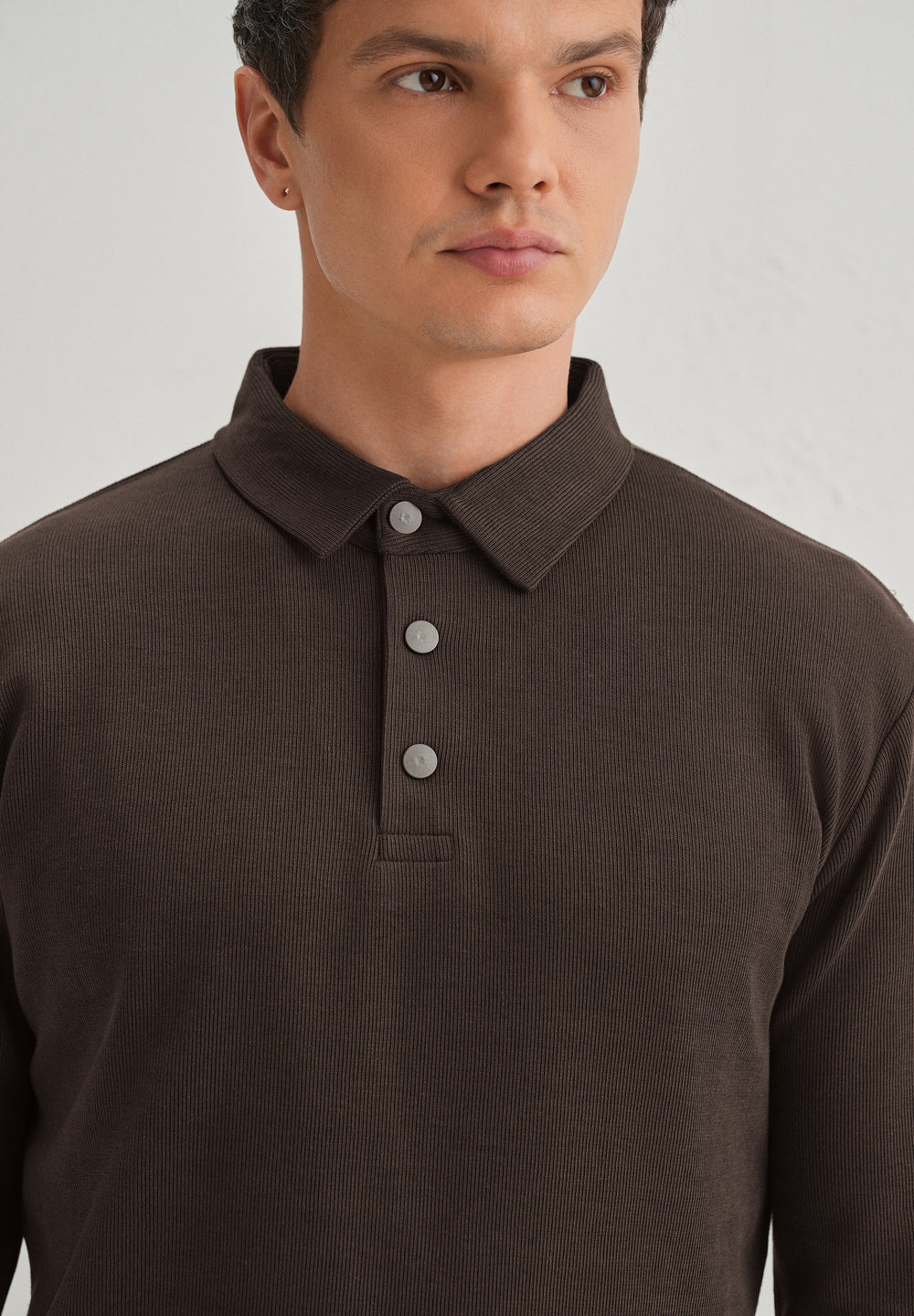 Coffee Brown Knitted Polo Sweatshirt