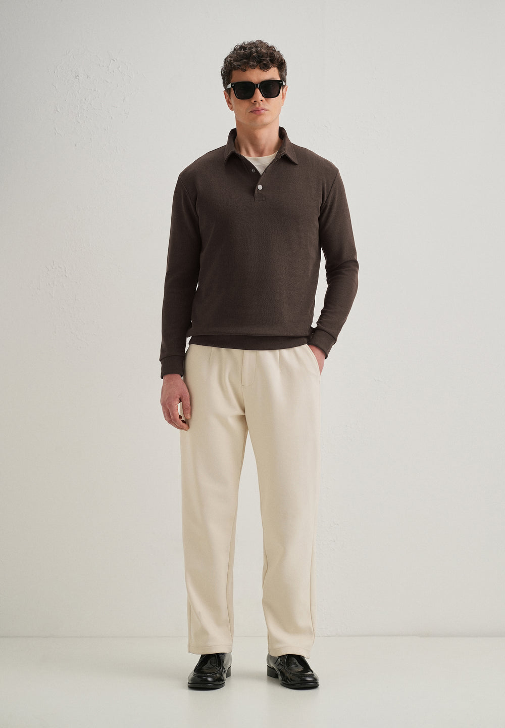 Coffee Brown Knitted Polo Sweatshirt