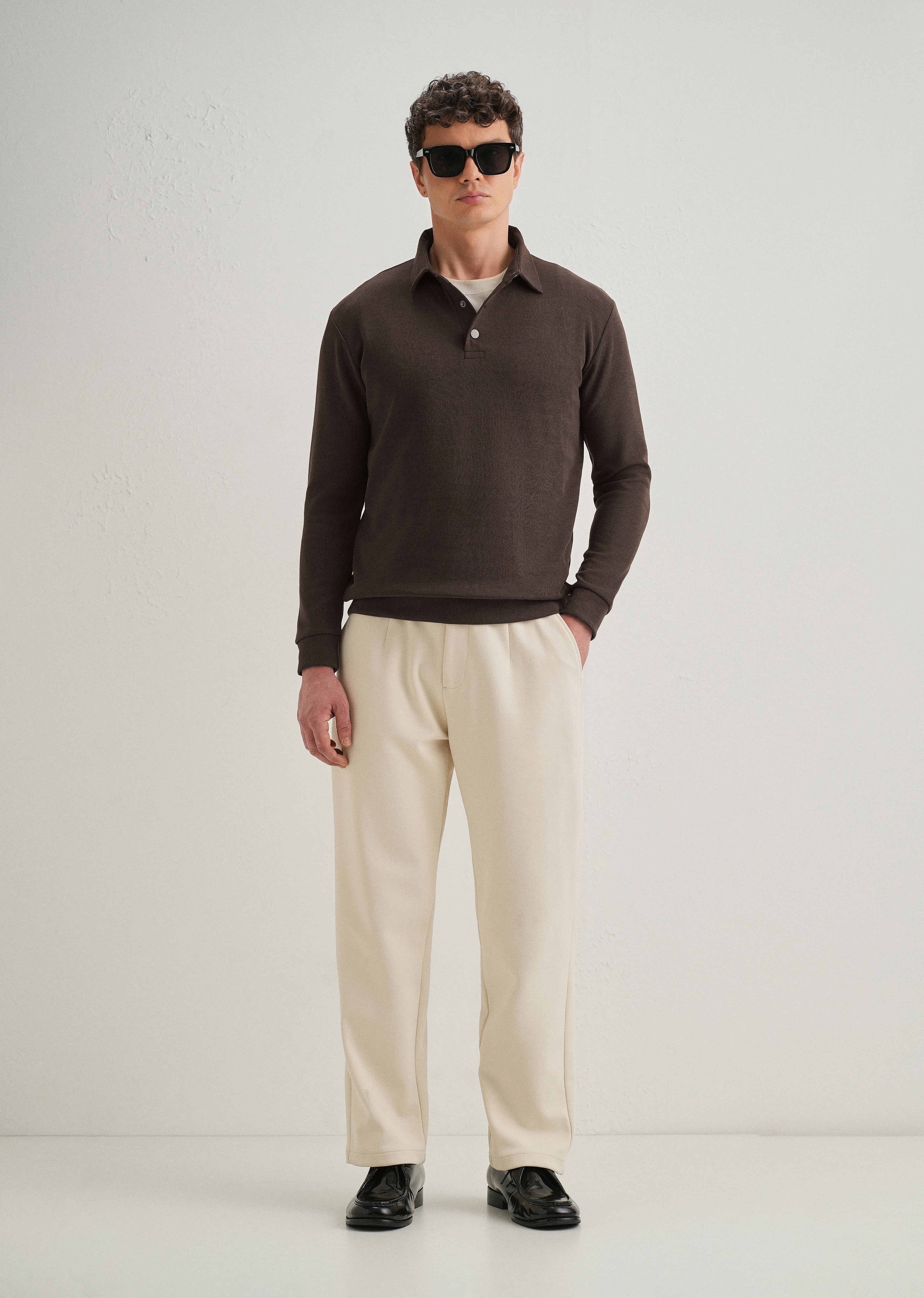 Coffee Brown Knitted Polo Sweatshirt