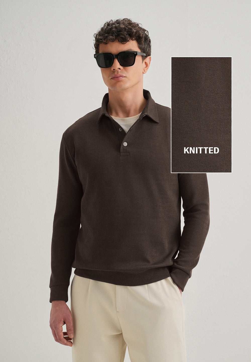 Coffee Brown Knitted Polo Sweatshirt
