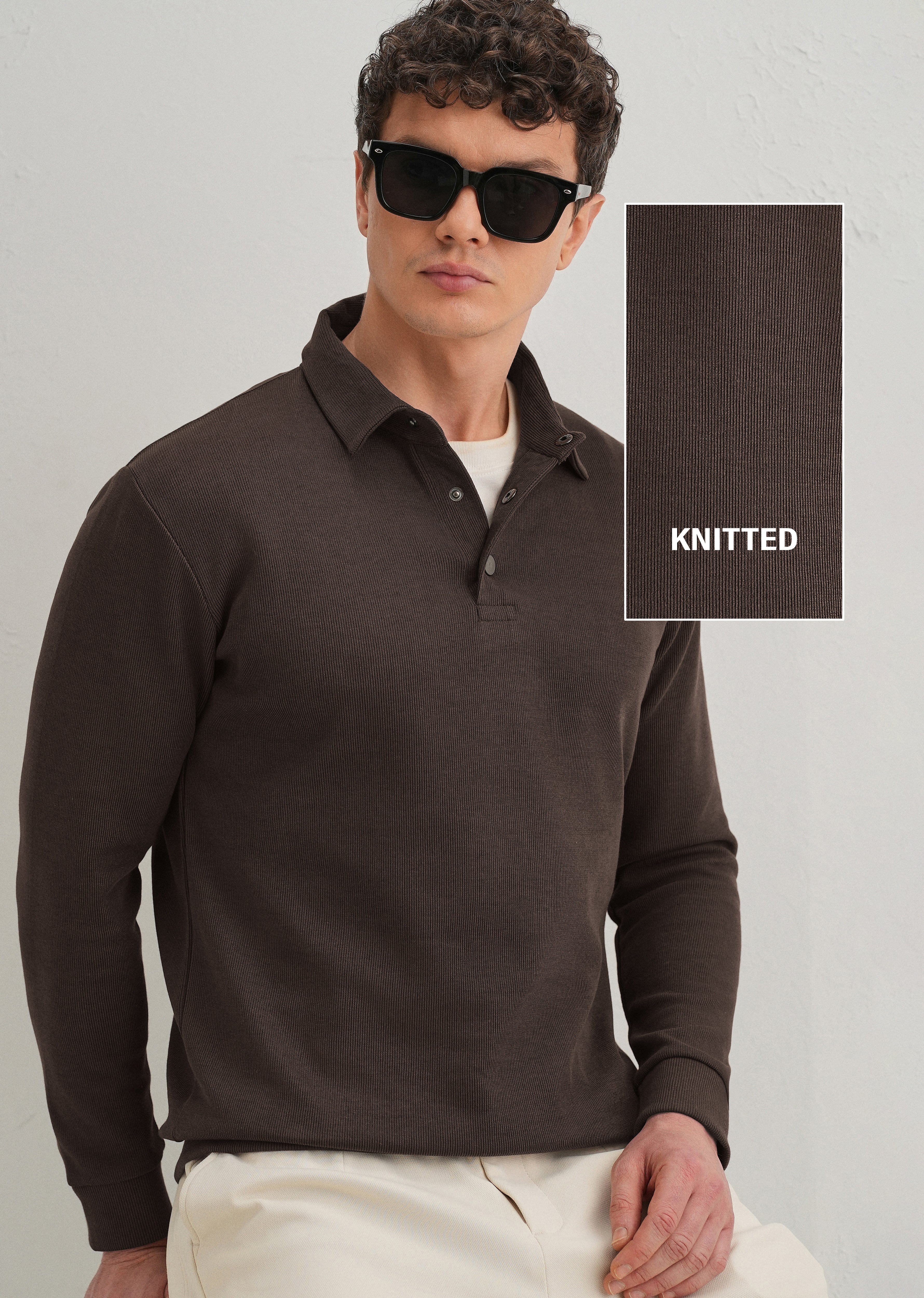 Coffee Brown Knitted Polo Sweatshirt