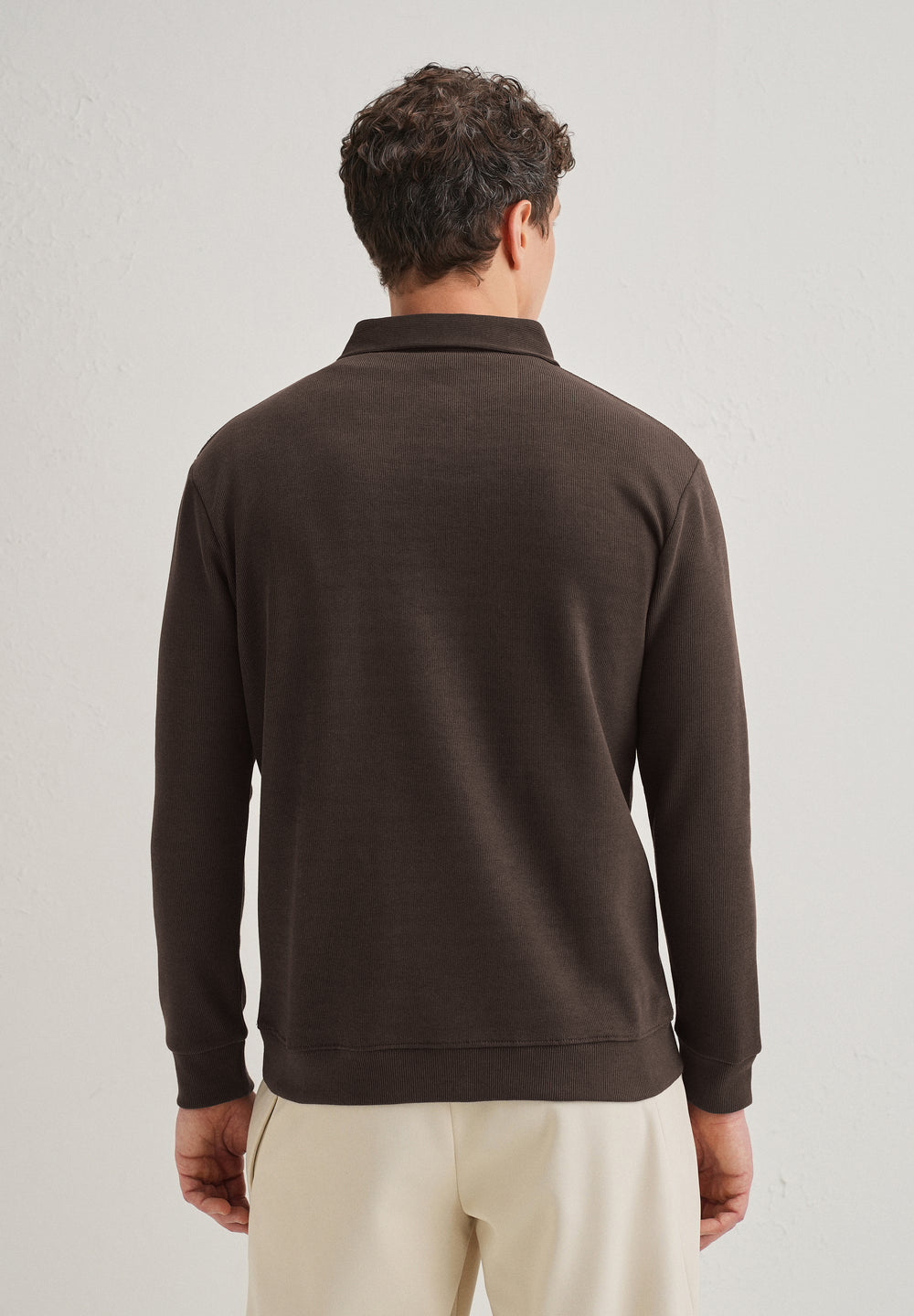 Coffee Brown Knitted Polo Sweatshirt