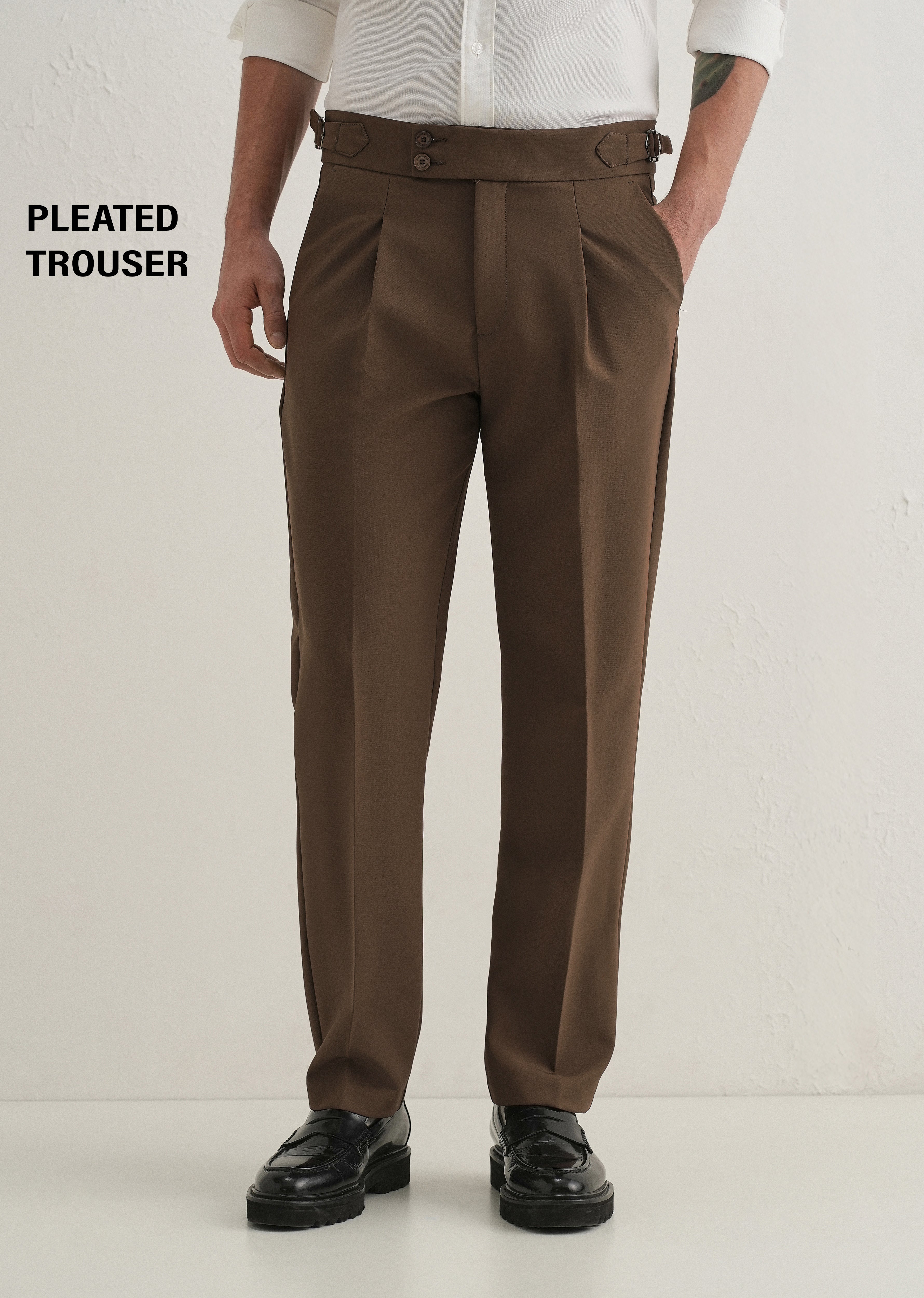 Coffee Brown Pleated Gurkha Pant