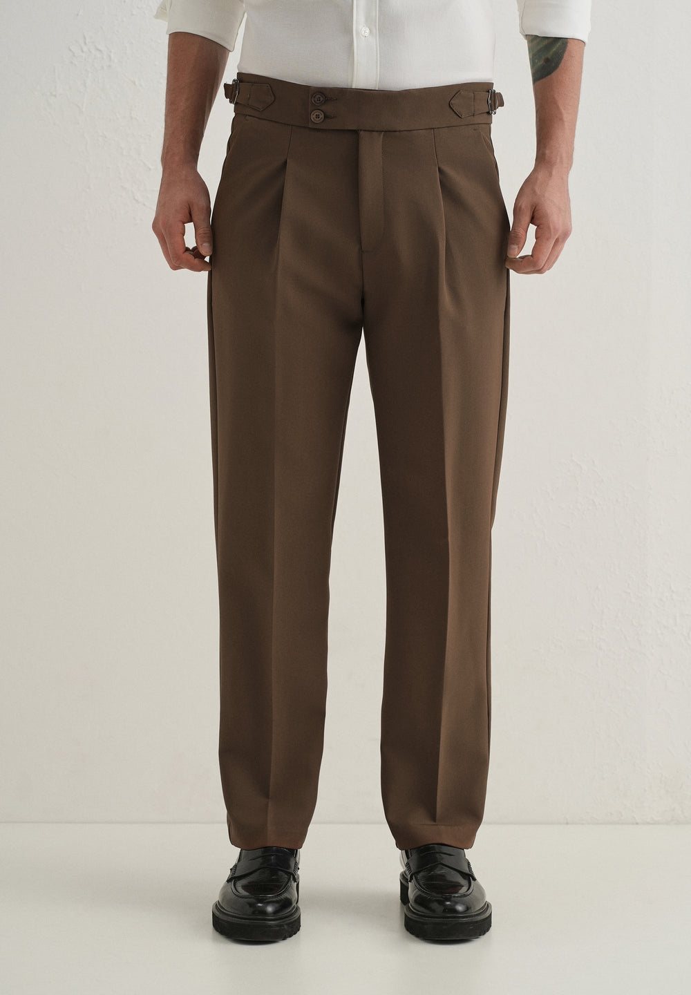 Coffee Brown Pleated Gurkha Pant