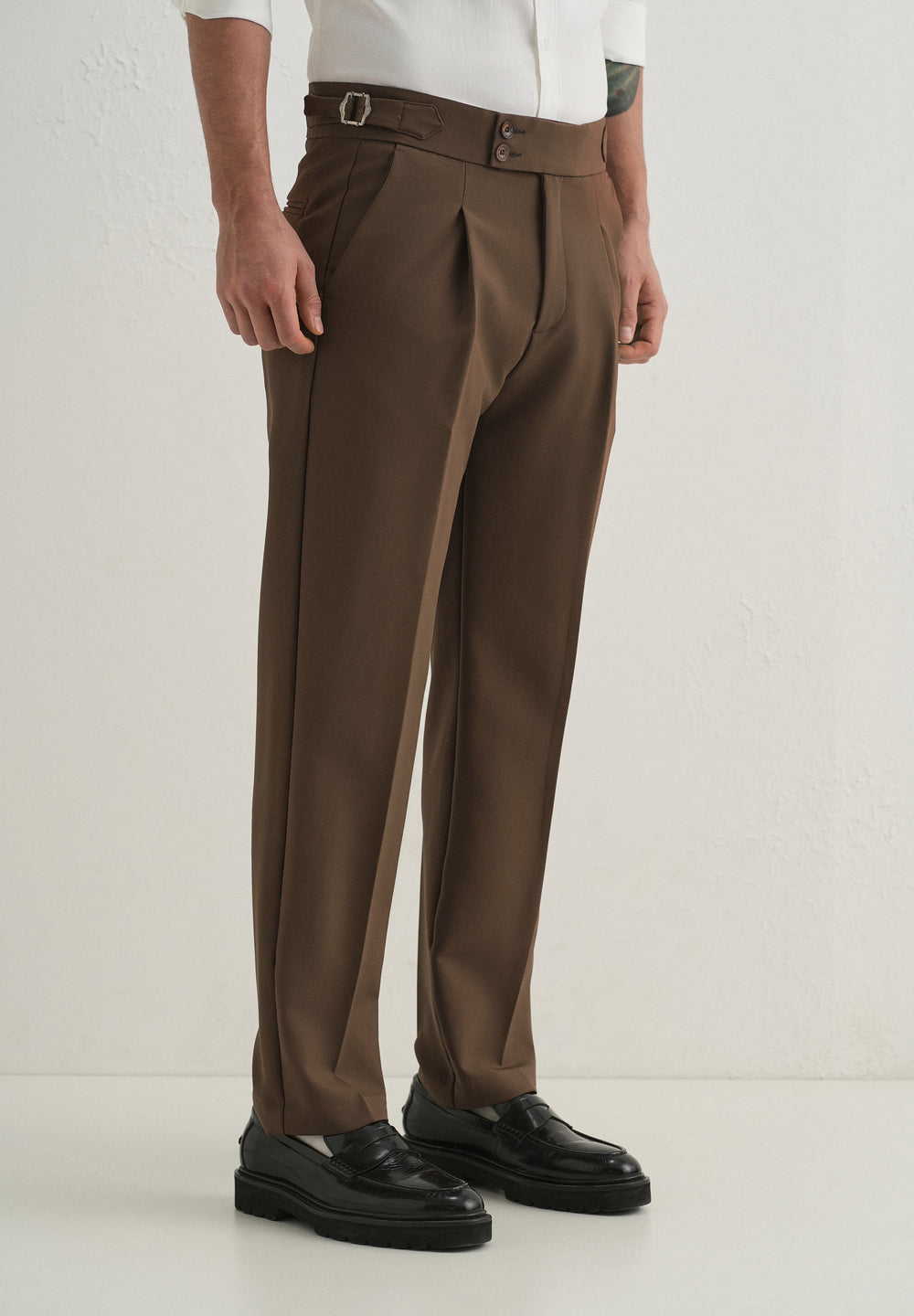 Coffee Brown Pleated Gurkha Pant