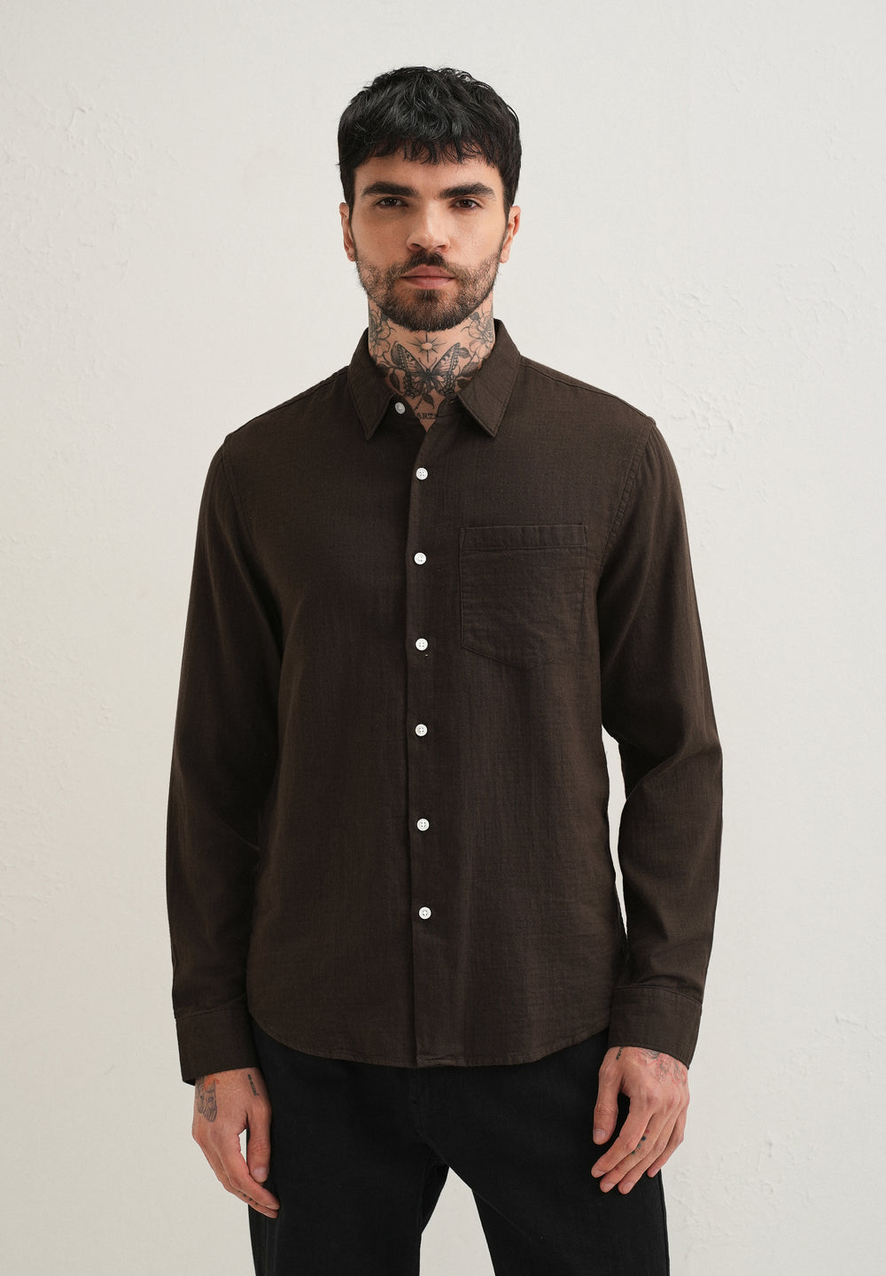 Coffee Brown Pure Cotton Stitchless Placket Shirt