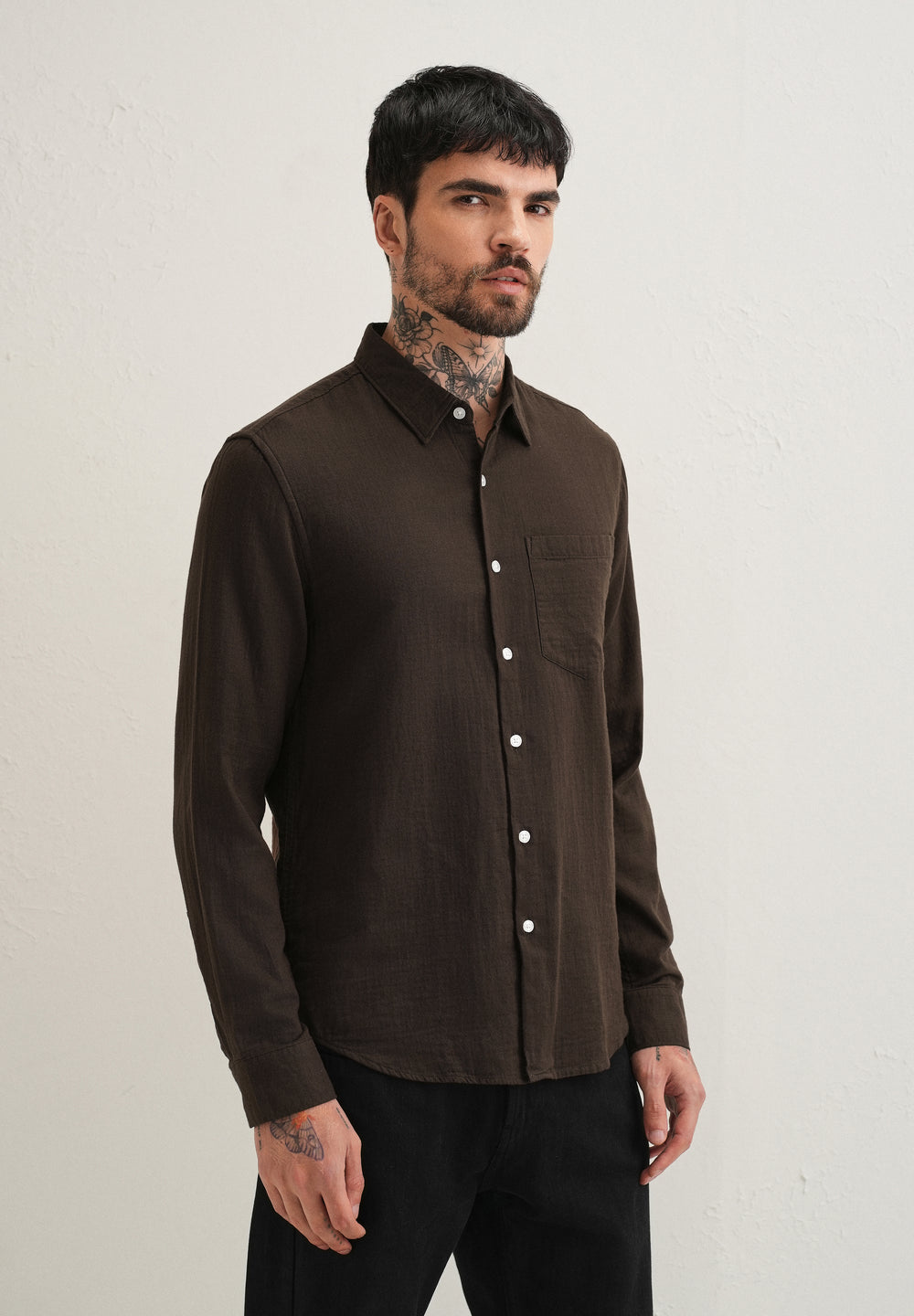 Coffee Brown Pure Cotton Stitchless Placket Shirt