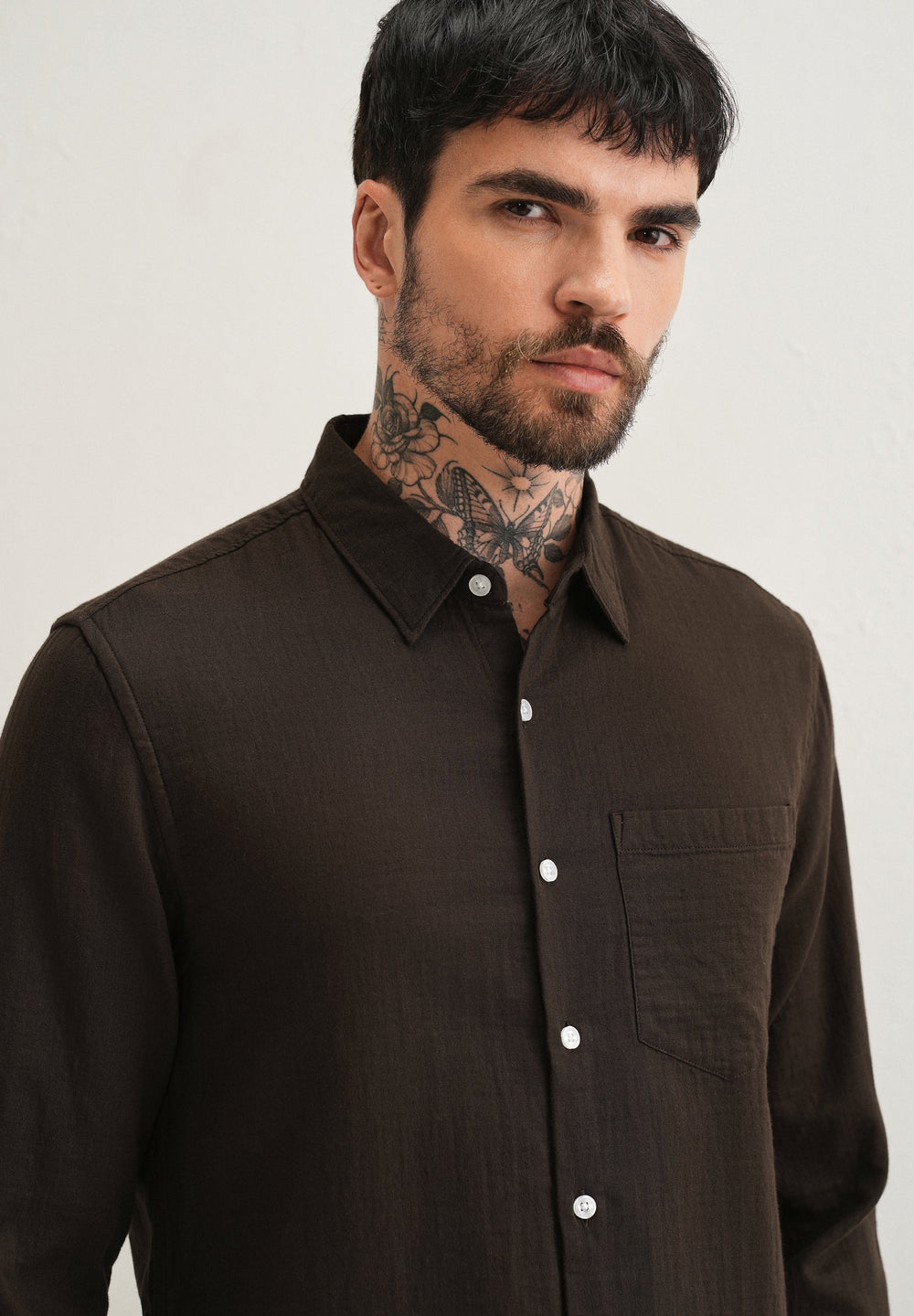 Coffee Brown Pure Cotton Stitchless Placket Shirt