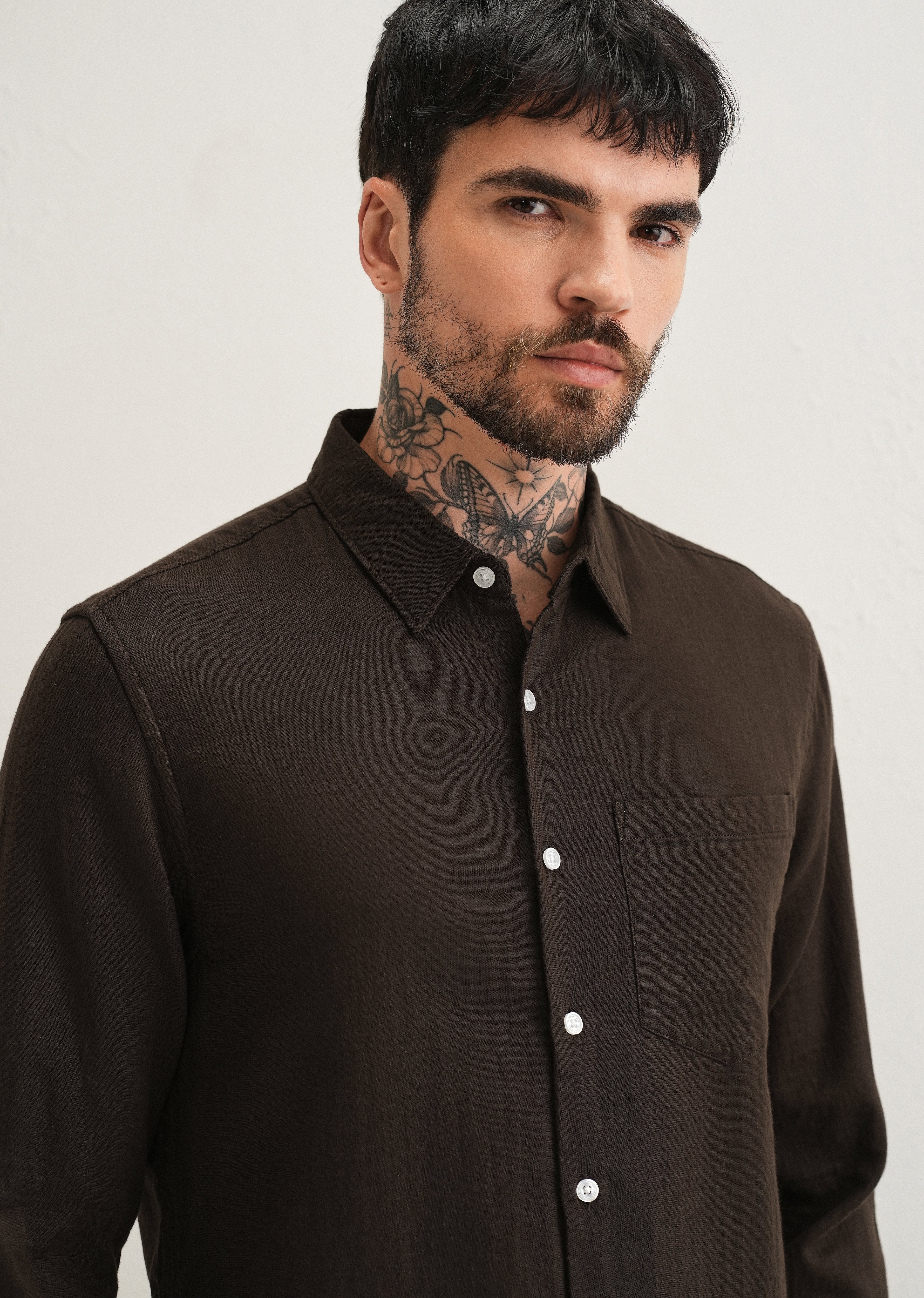 Coffee Brown Pure Cotton Stitchless Placket Shirt