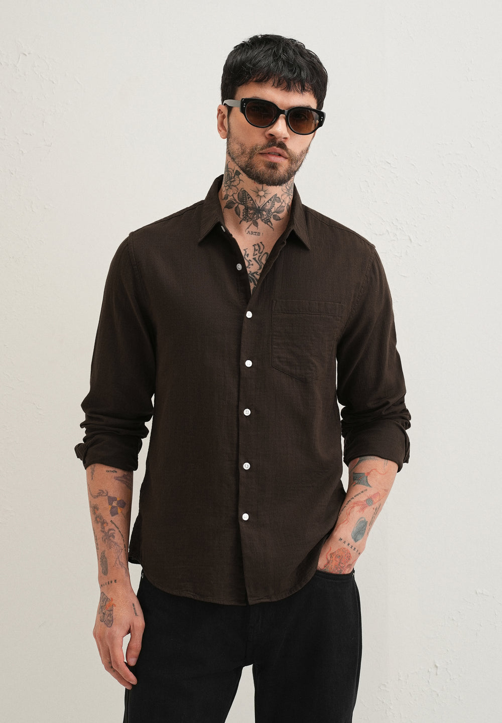Coffee Brown Pure Cotton Stitchless Placket Shirt