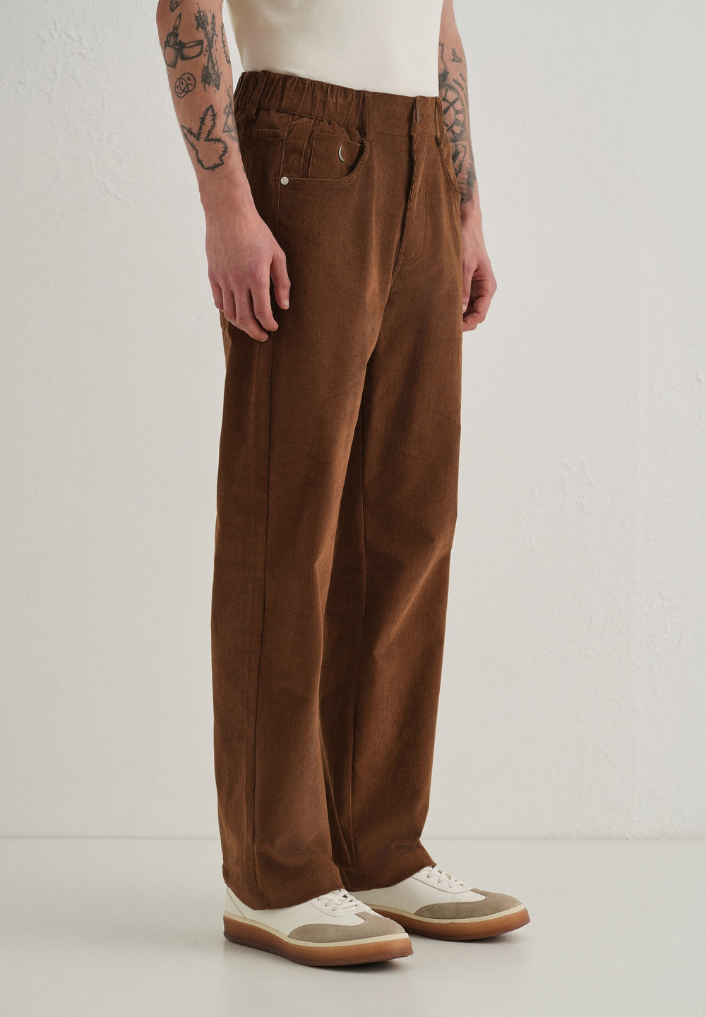 Coffee Brown Semi-Elasticated Corduroy Pant