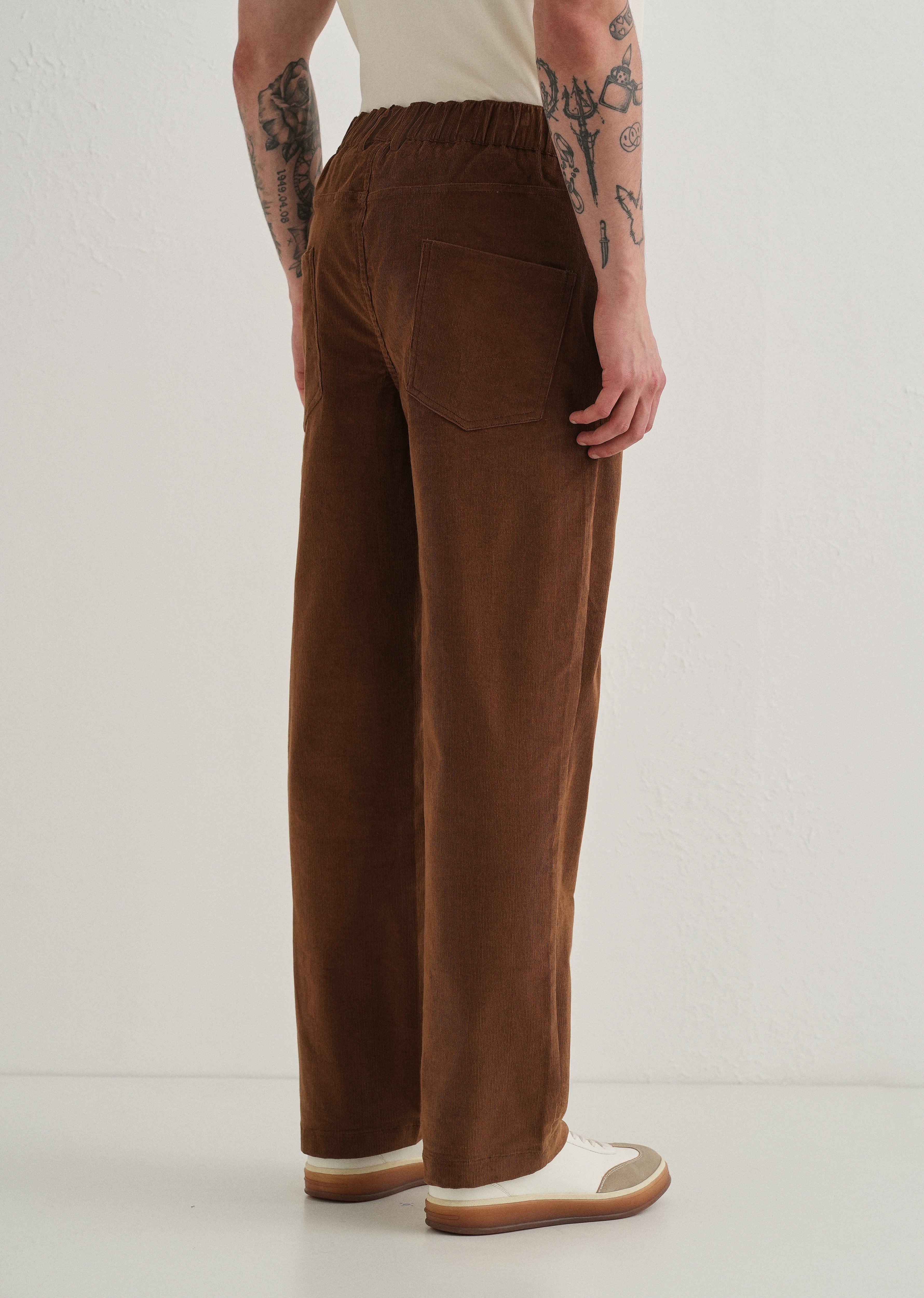 Coffee Brown Semi-Elasticated Corduroy Pant