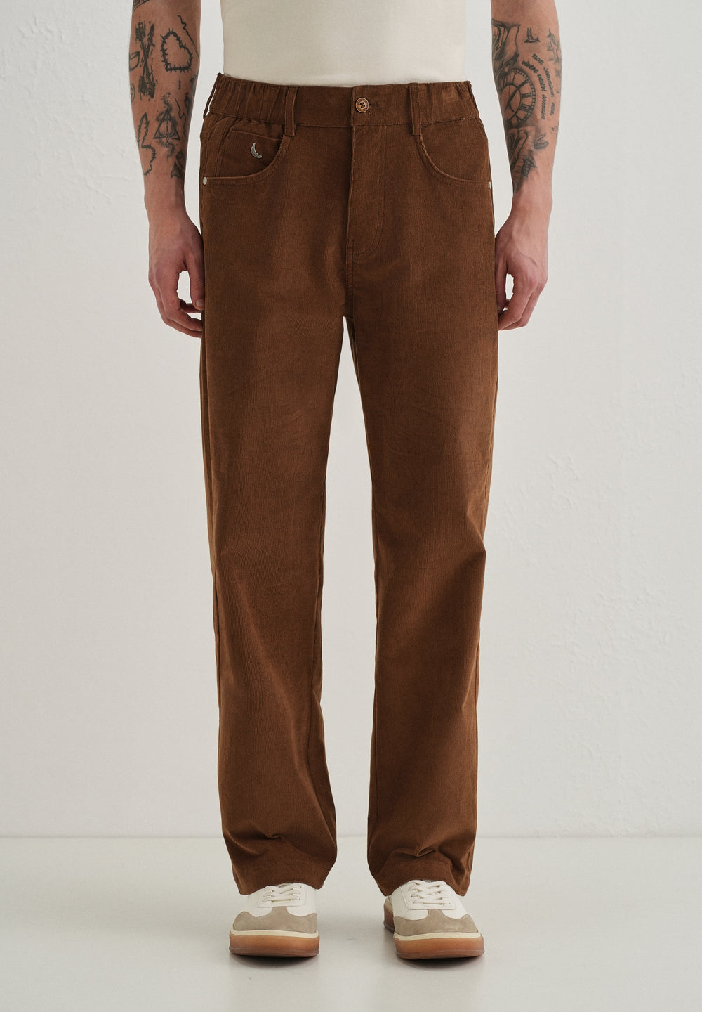 Coffee Brown Semi-Elasticated Corduroy Pant