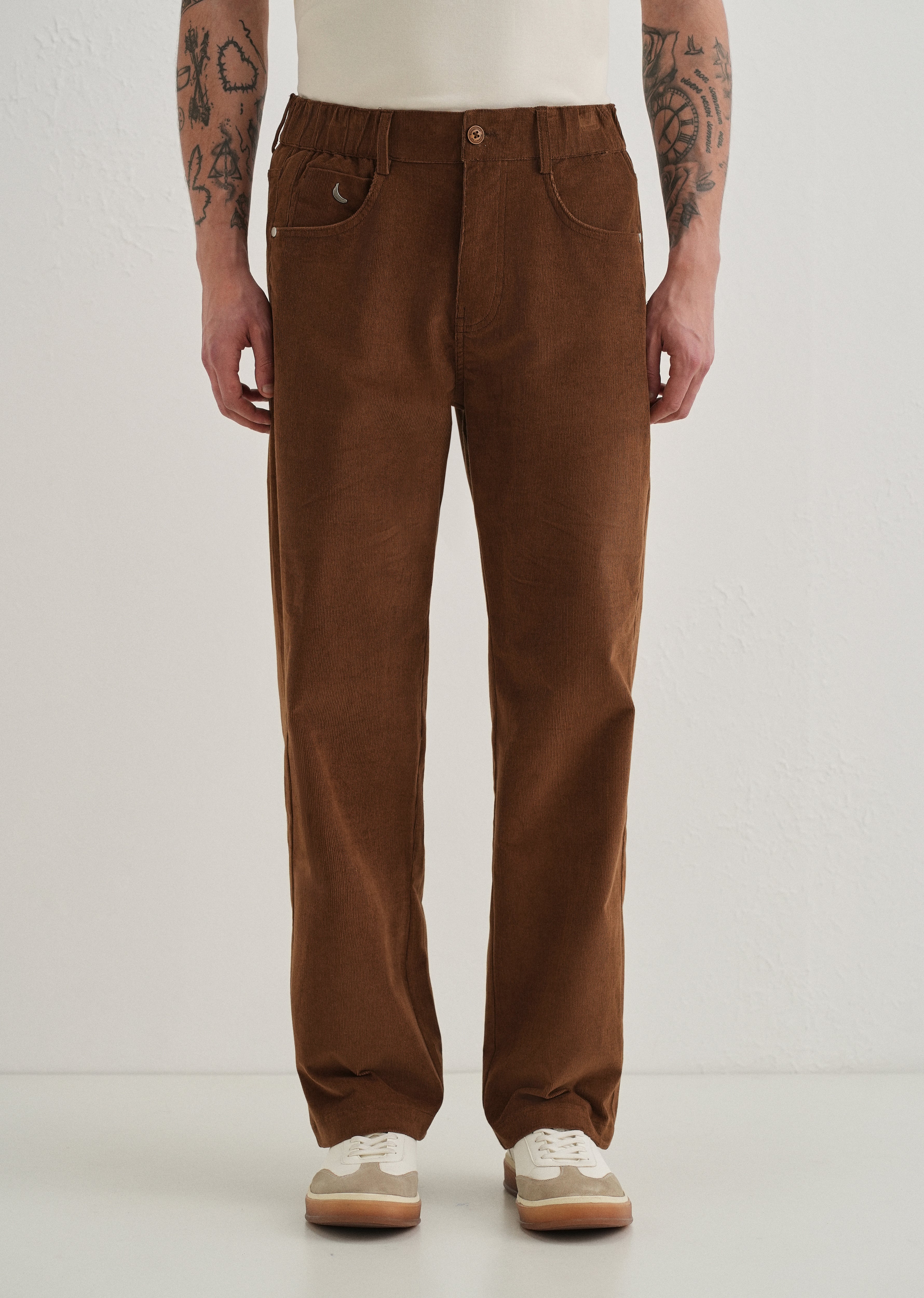 Coffee Brown Semi-Elasticated Corduroy Pant