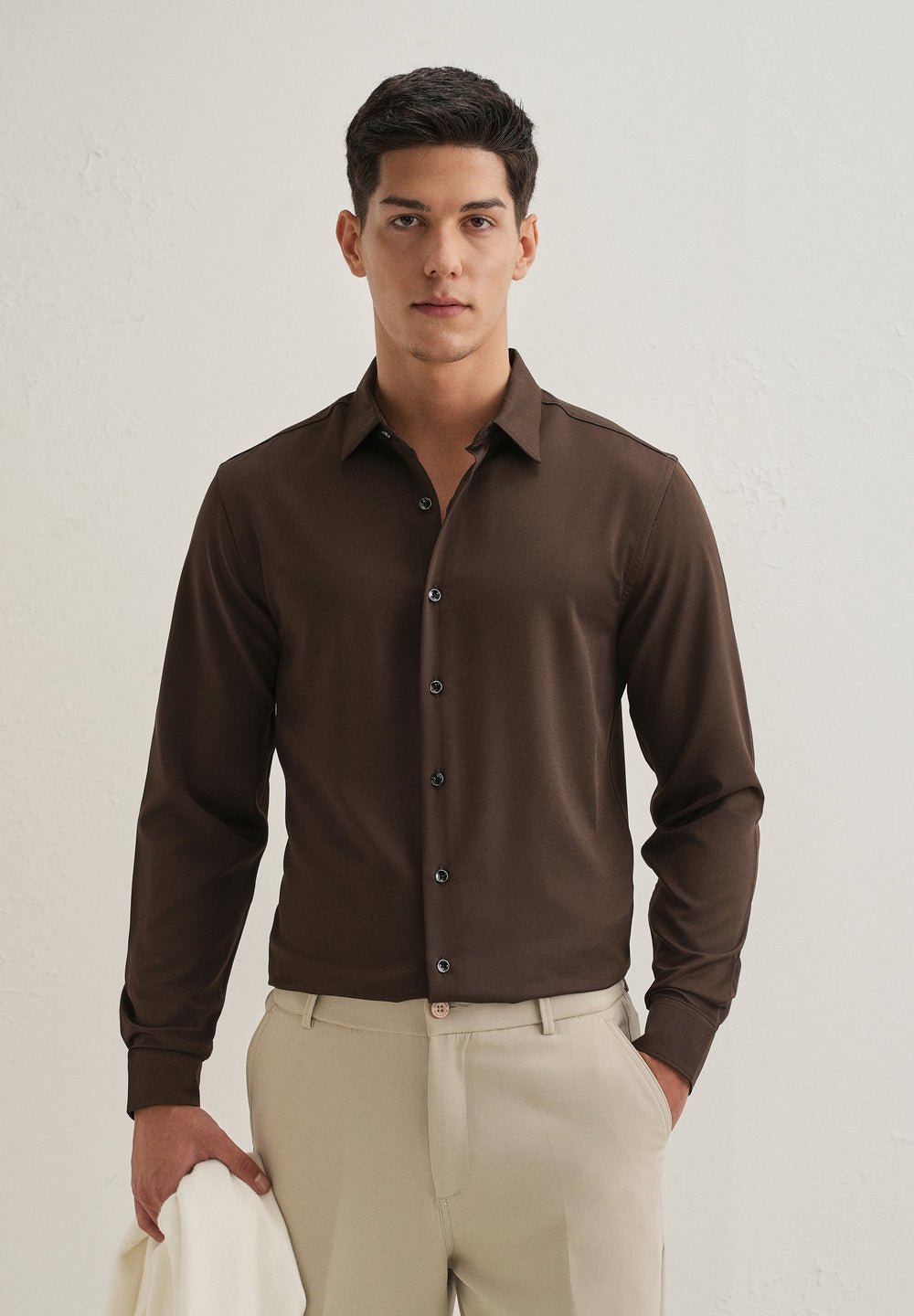 Coffee Brown Wrinkle Free Stitchless Placket Shirt