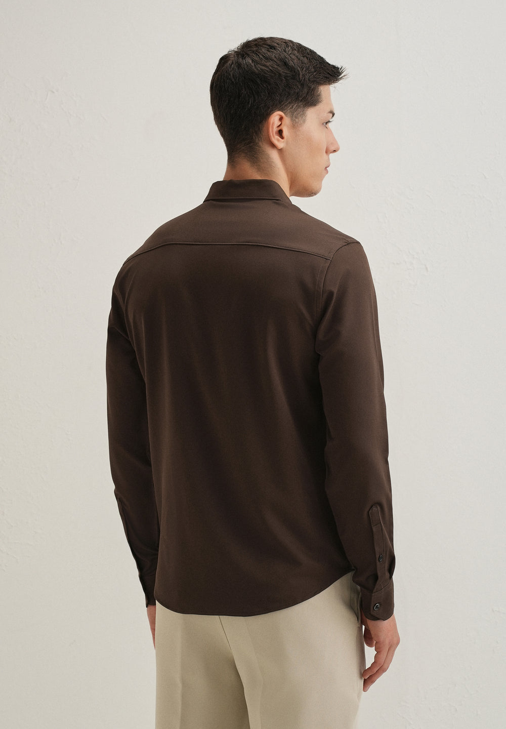 Coffee Brown Wrinkle Free Stitchless Placket Shirt