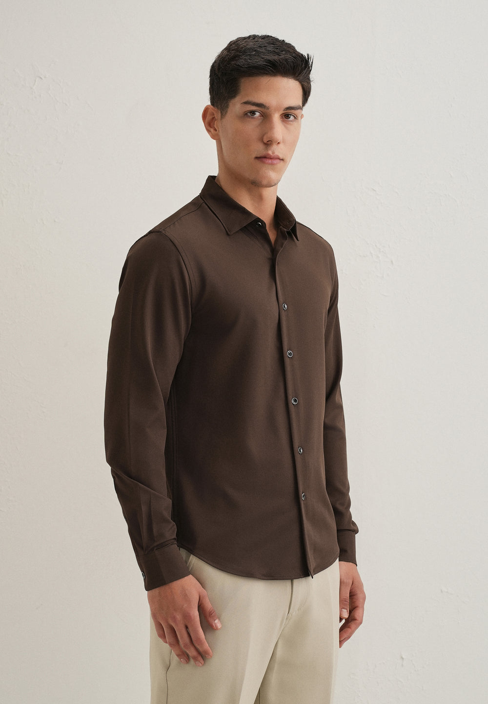 Coffee Brown Wrinkle Free Stitchless Placket Shirt