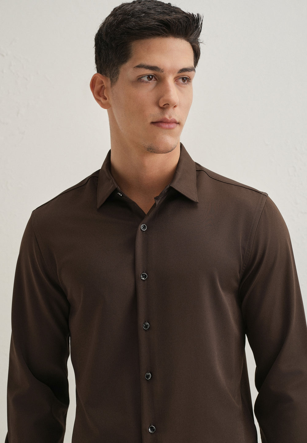 Coffee Brown Wrinkle Free Stitchless Placket Shirt
