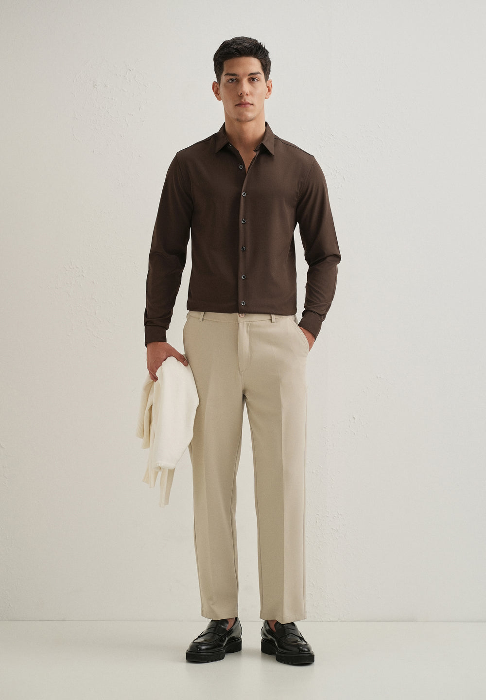 Coffee Brown Wrinkle Free Stitchless Placket Shirt