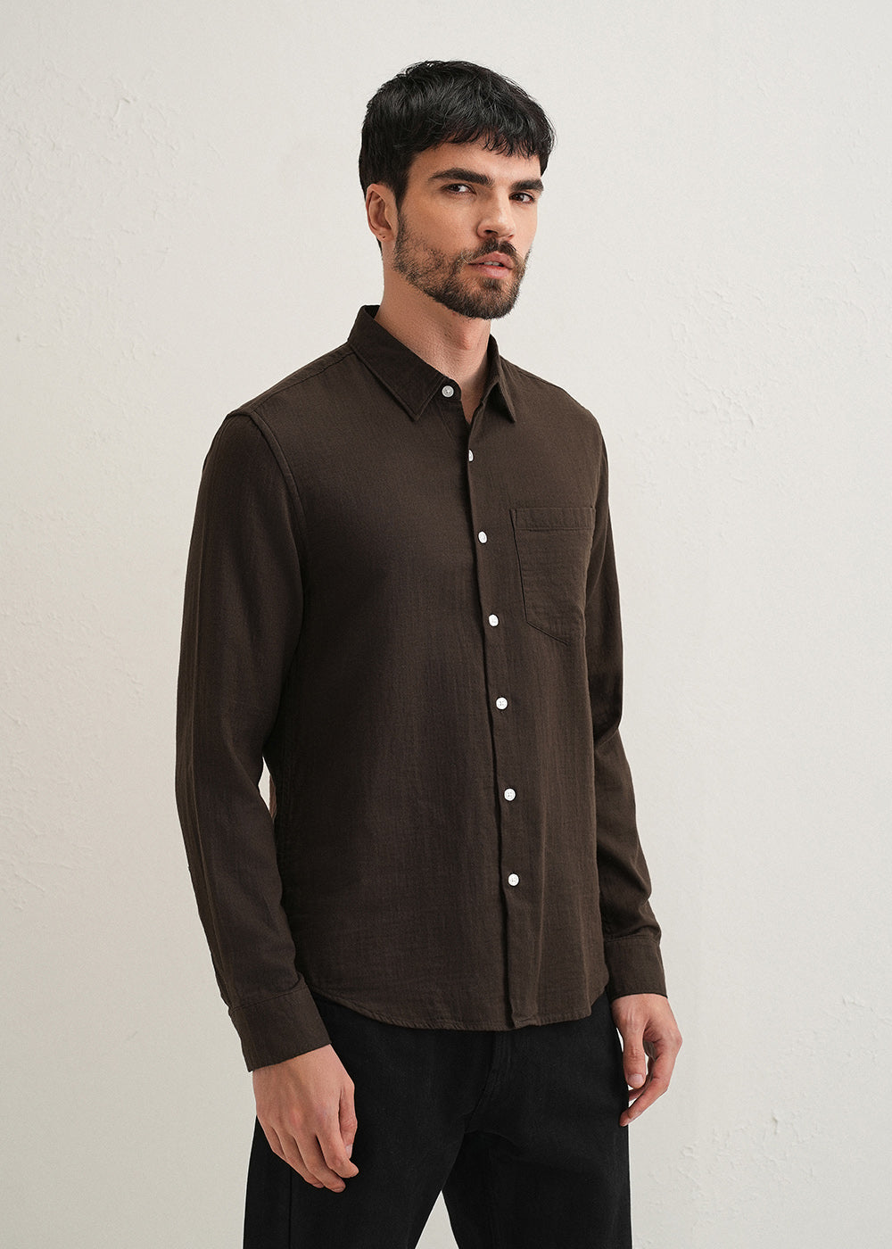 Coffee Brown Double Cloth Cotton Shirt