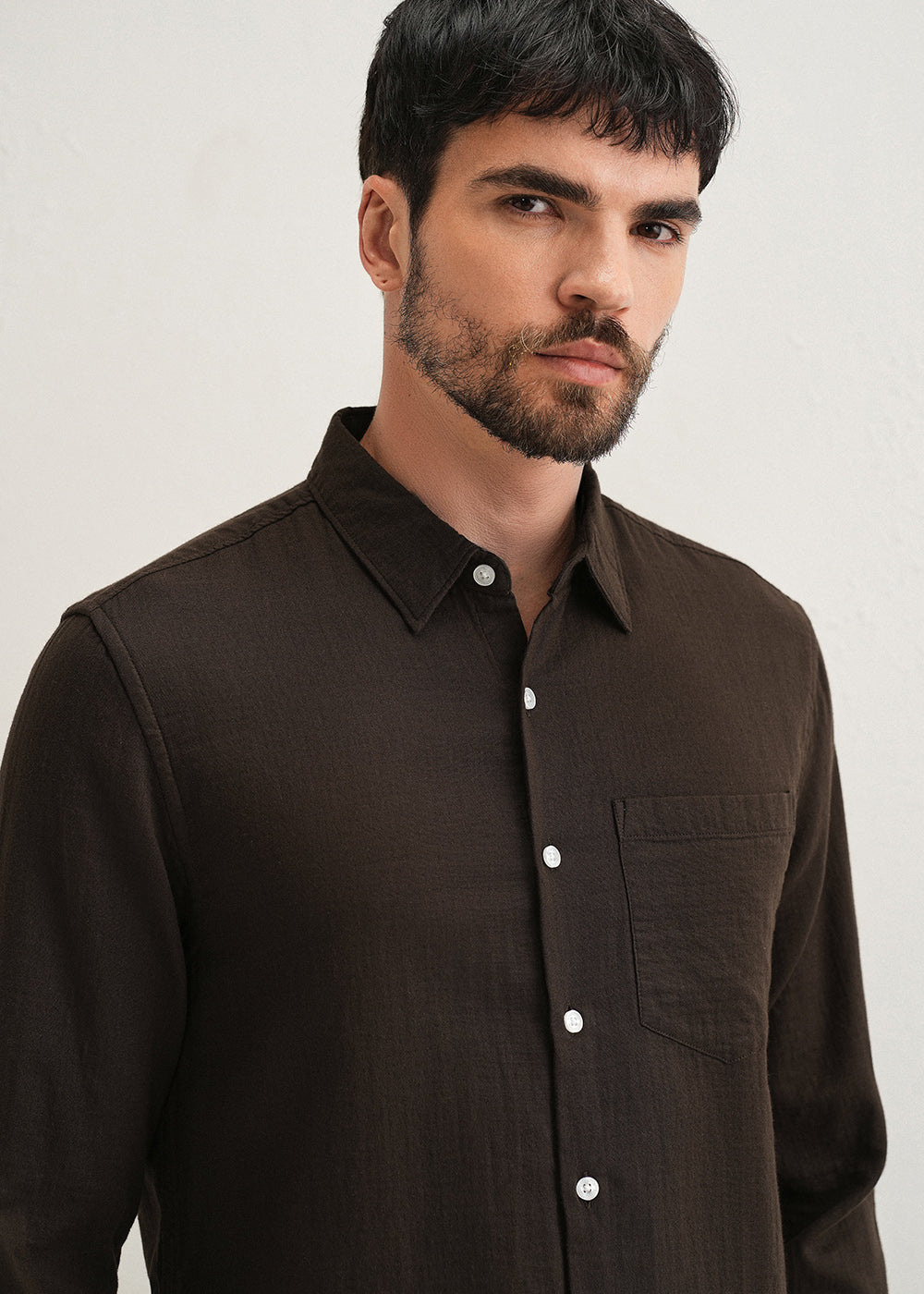 Coffee Brown Double Cloth Cotton Shirt