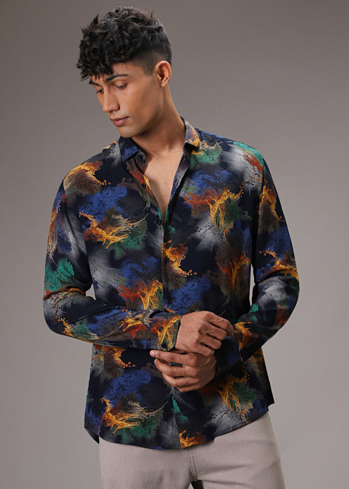 Color Cascade Blue Feather Shirt