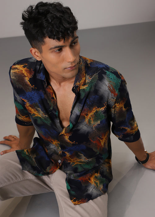 Color Cascade Blue Feather Shirt