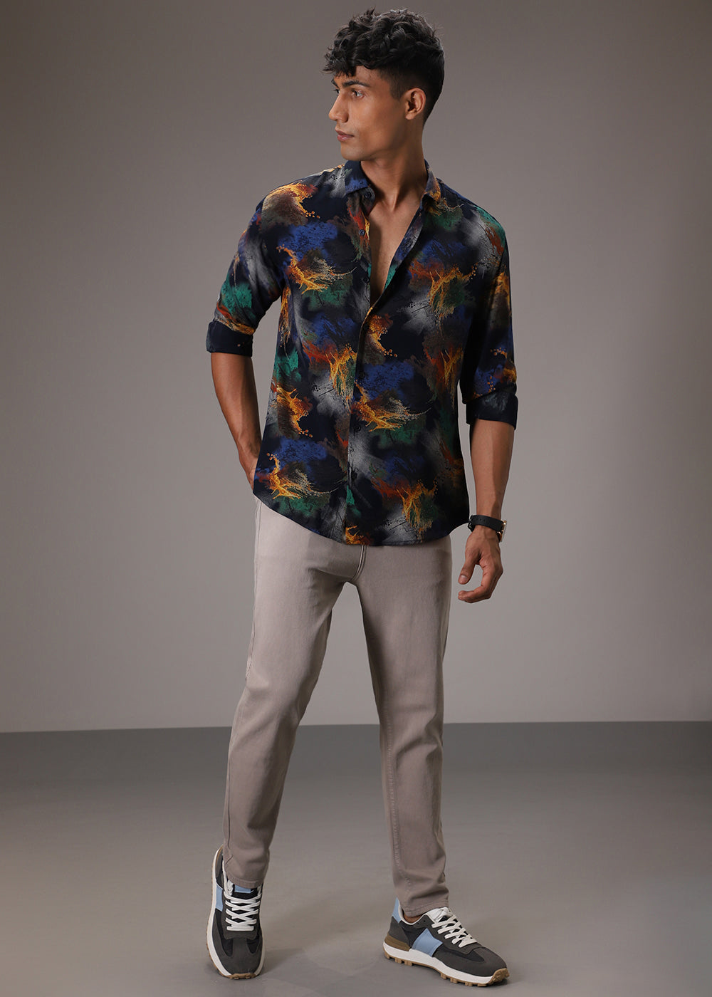 Color Cascade Blue Feather Shirt