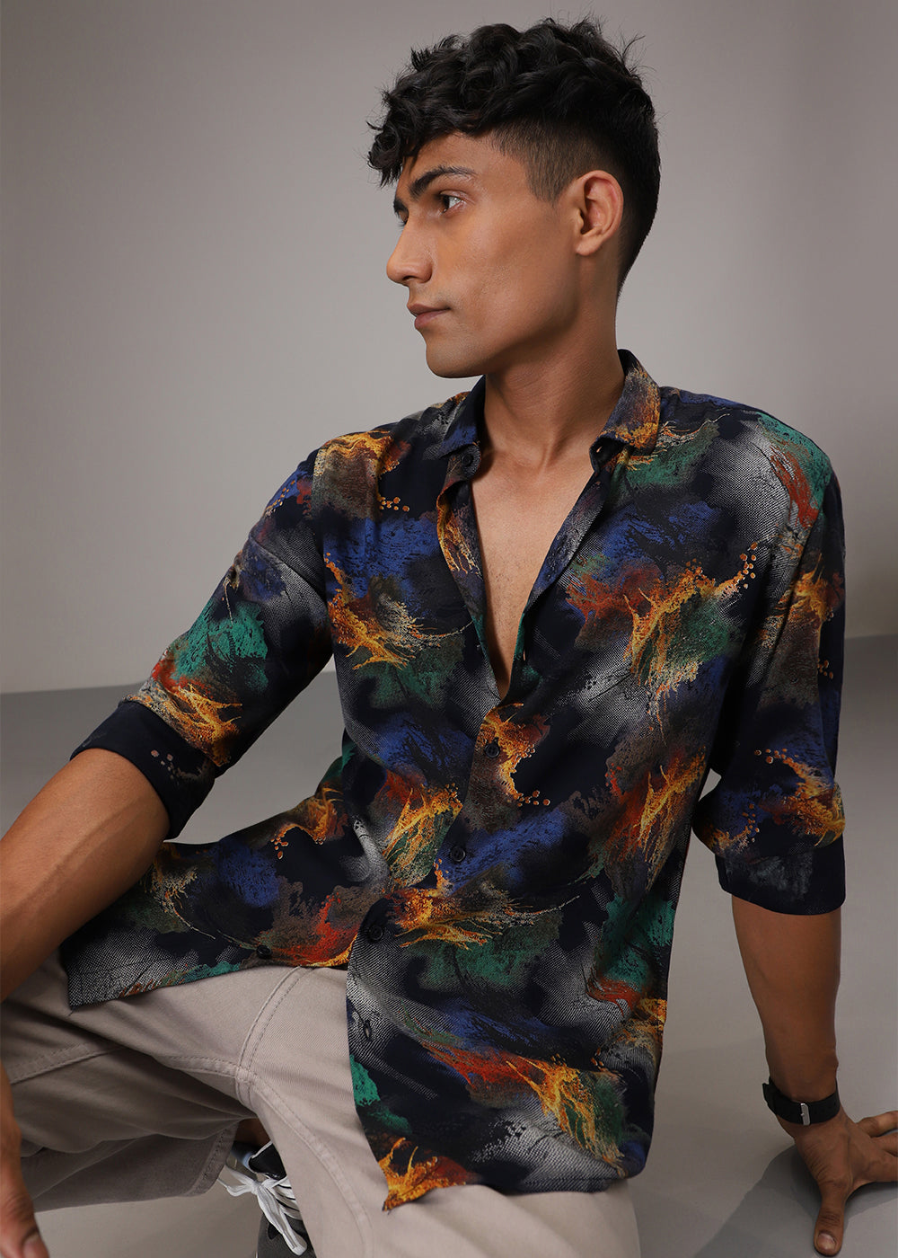 Color Cascade Blue Feather Shirt