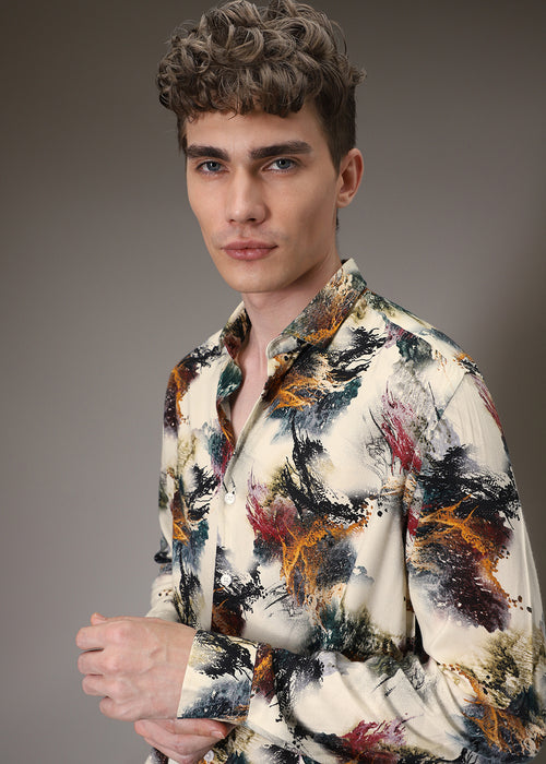 Color Cascade Cream Feather Shirt