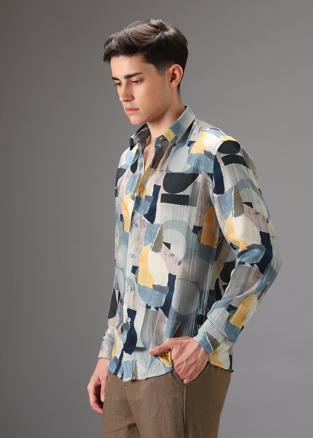 Colorblock Abstract Crushed Printed Shirt