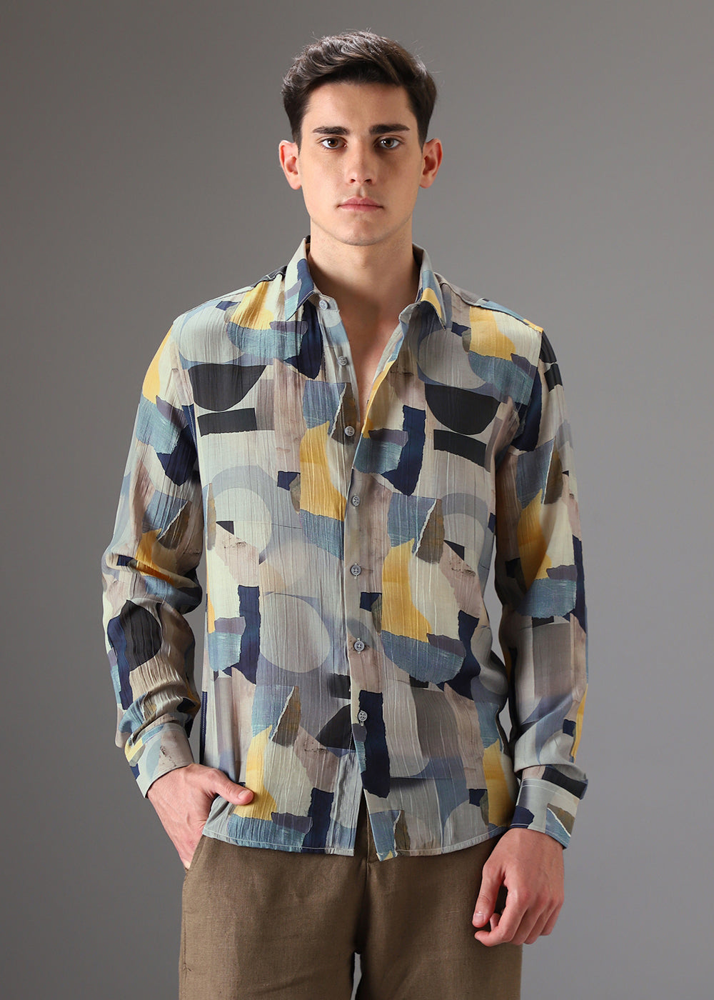 Colorblock Abstract Crushed Printed Shirt
