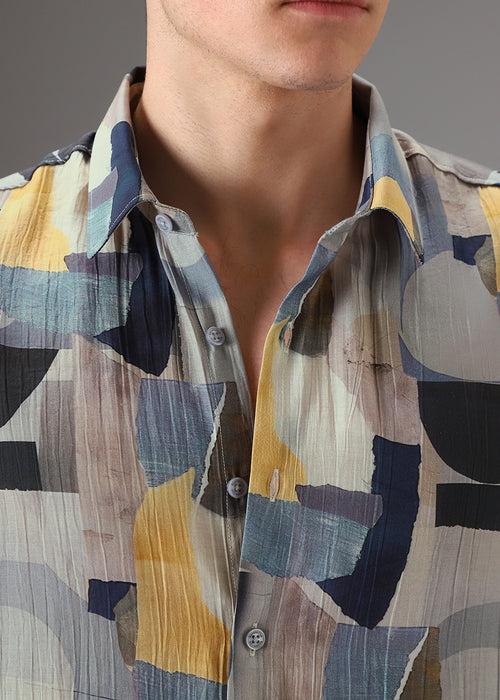 Colorblock Abstract Crushed Printed Shirt