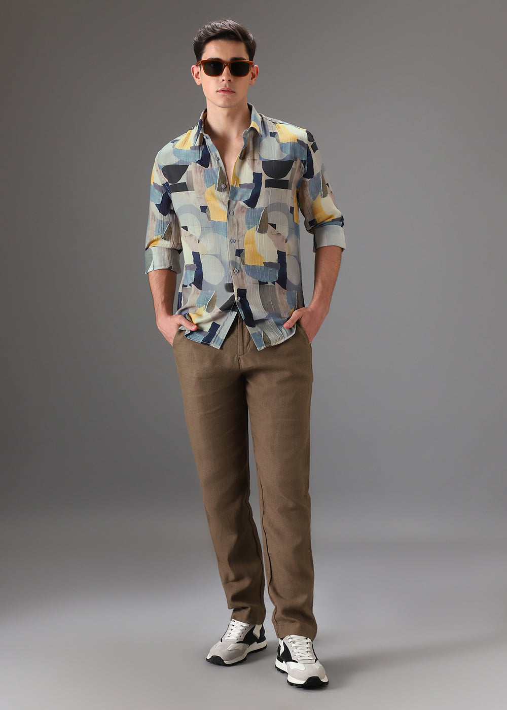 Colorblock Abstract Crushed Printed Shirt