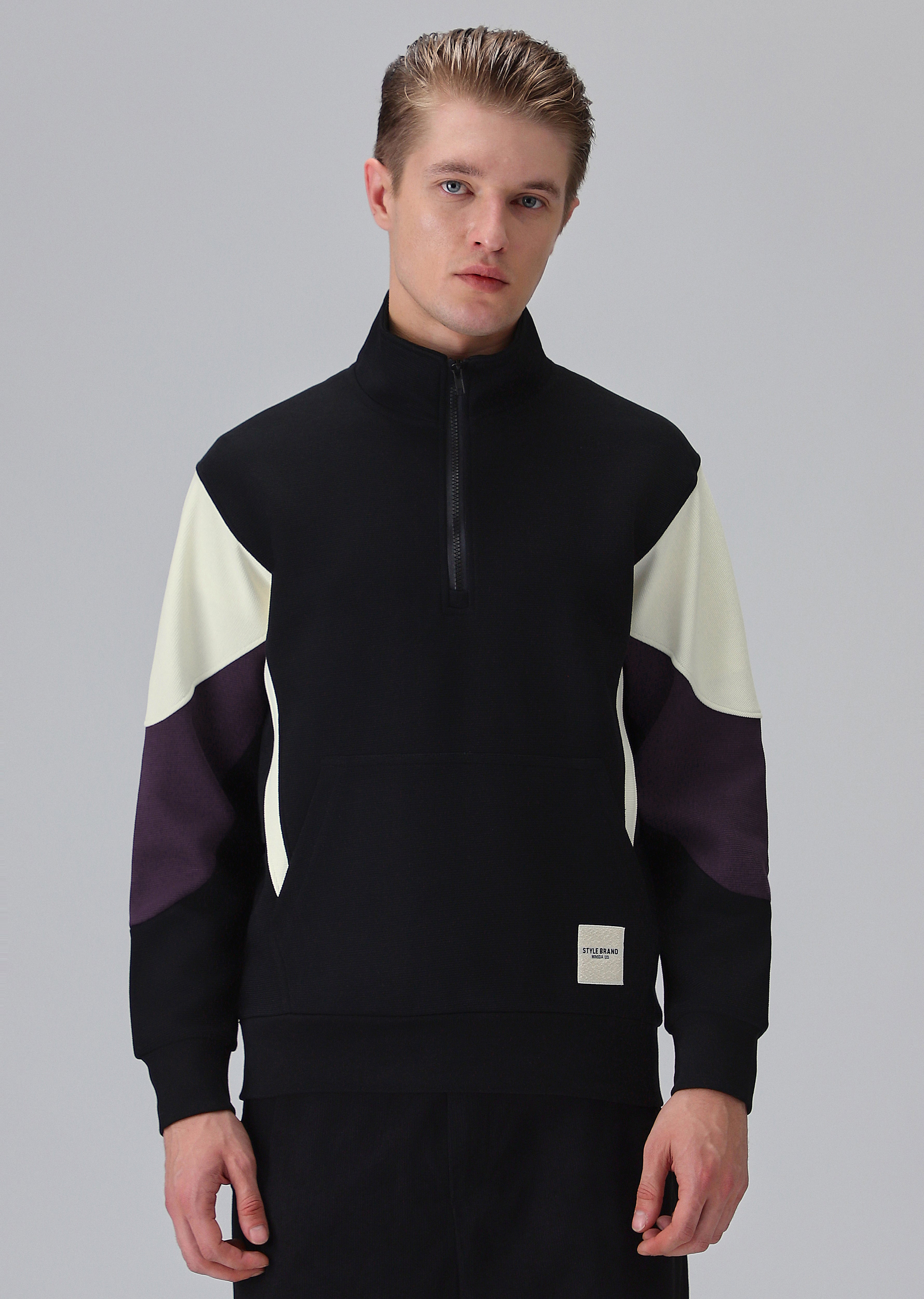 Colour Block Zip Black Sweatshirt