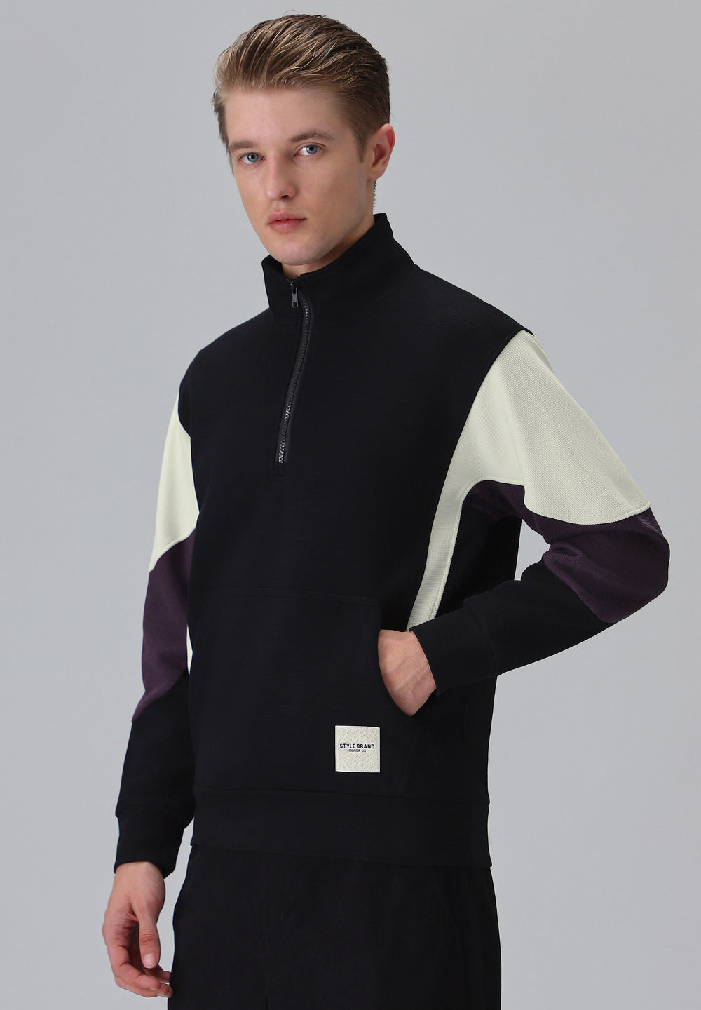 Colour Block Zip Black Sweatshirt